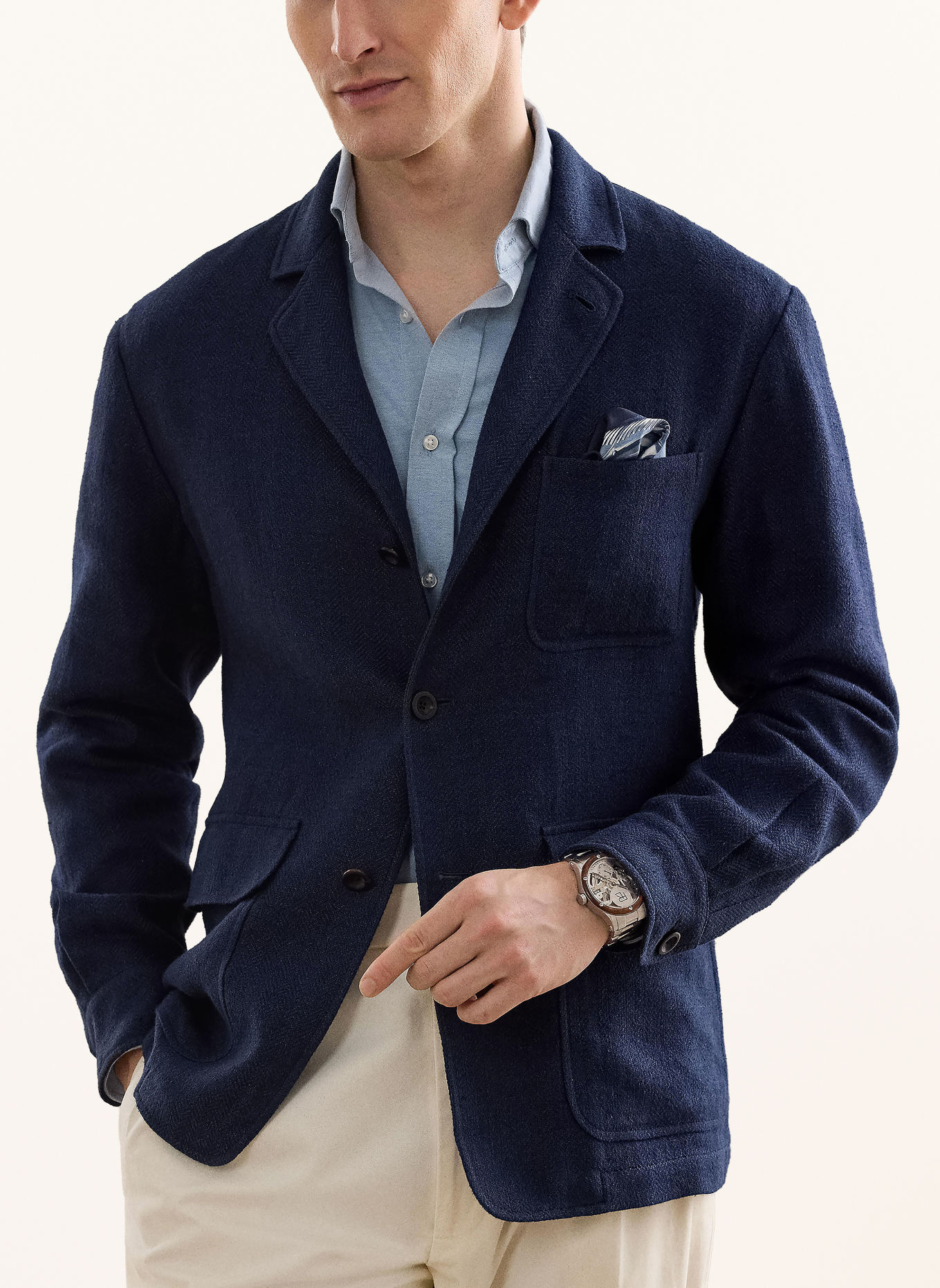 RALPH LAUREN PURPLE LABEL Sakko SHIRLEY Regular Fit mit Leinen: DUNKELBLAU