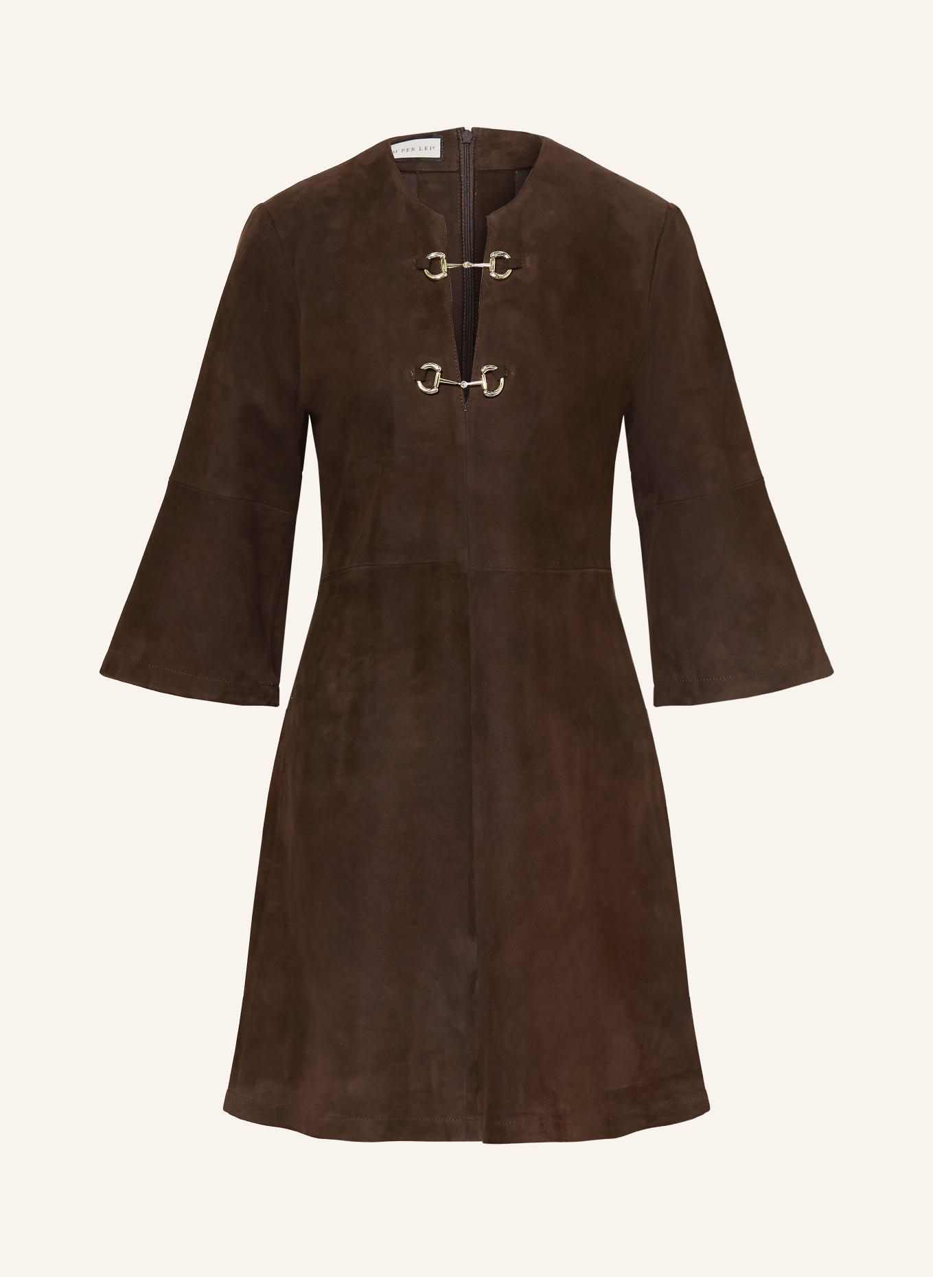 SEM PER LEI Leren jurk met 3/4-mouwen: MARRON FONCÉ