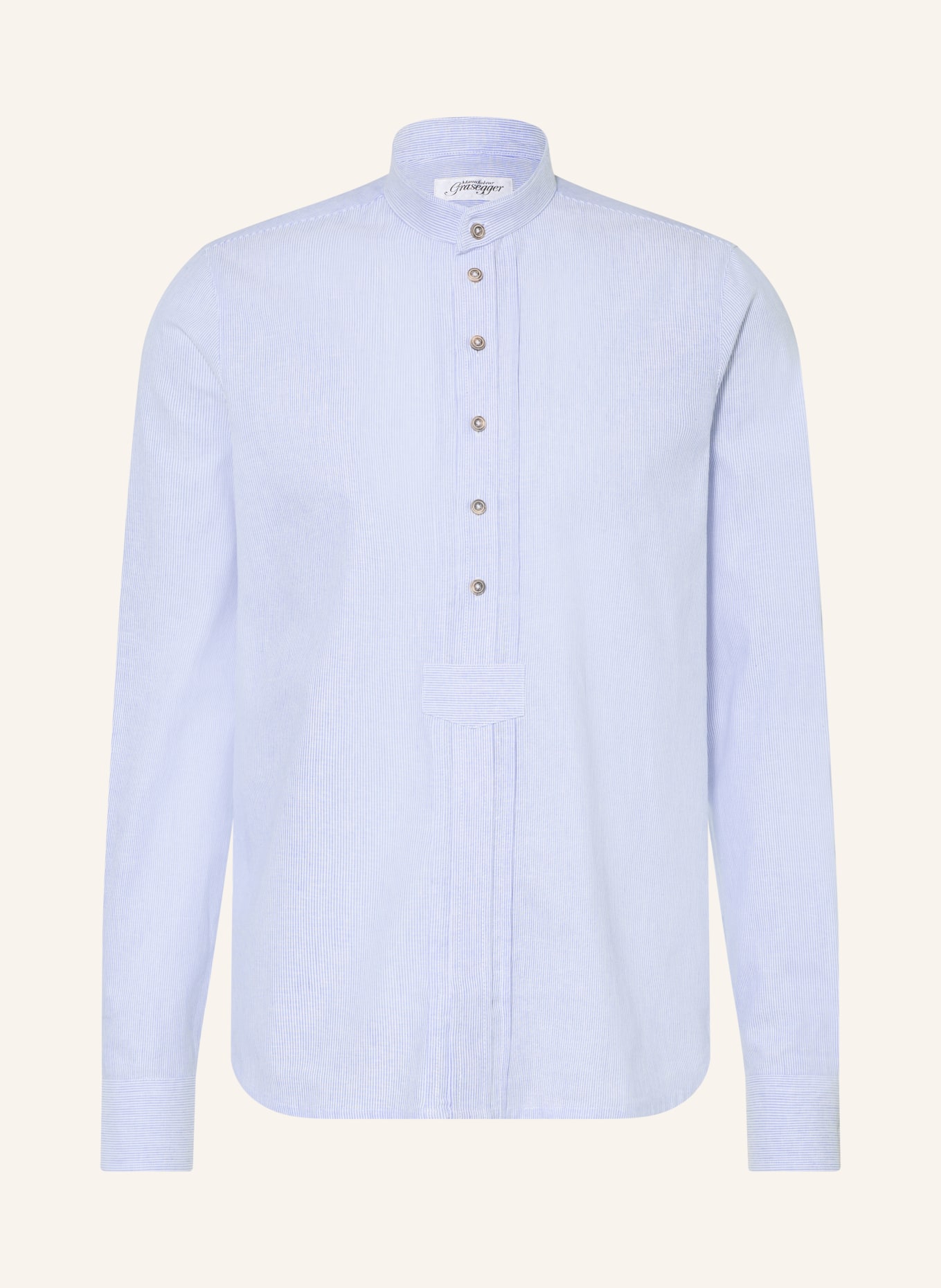 Grasegger KOPEKE Traditional shirt, Regular Fit with Stand-Up Collar: LIGHT BLUE / WHITE