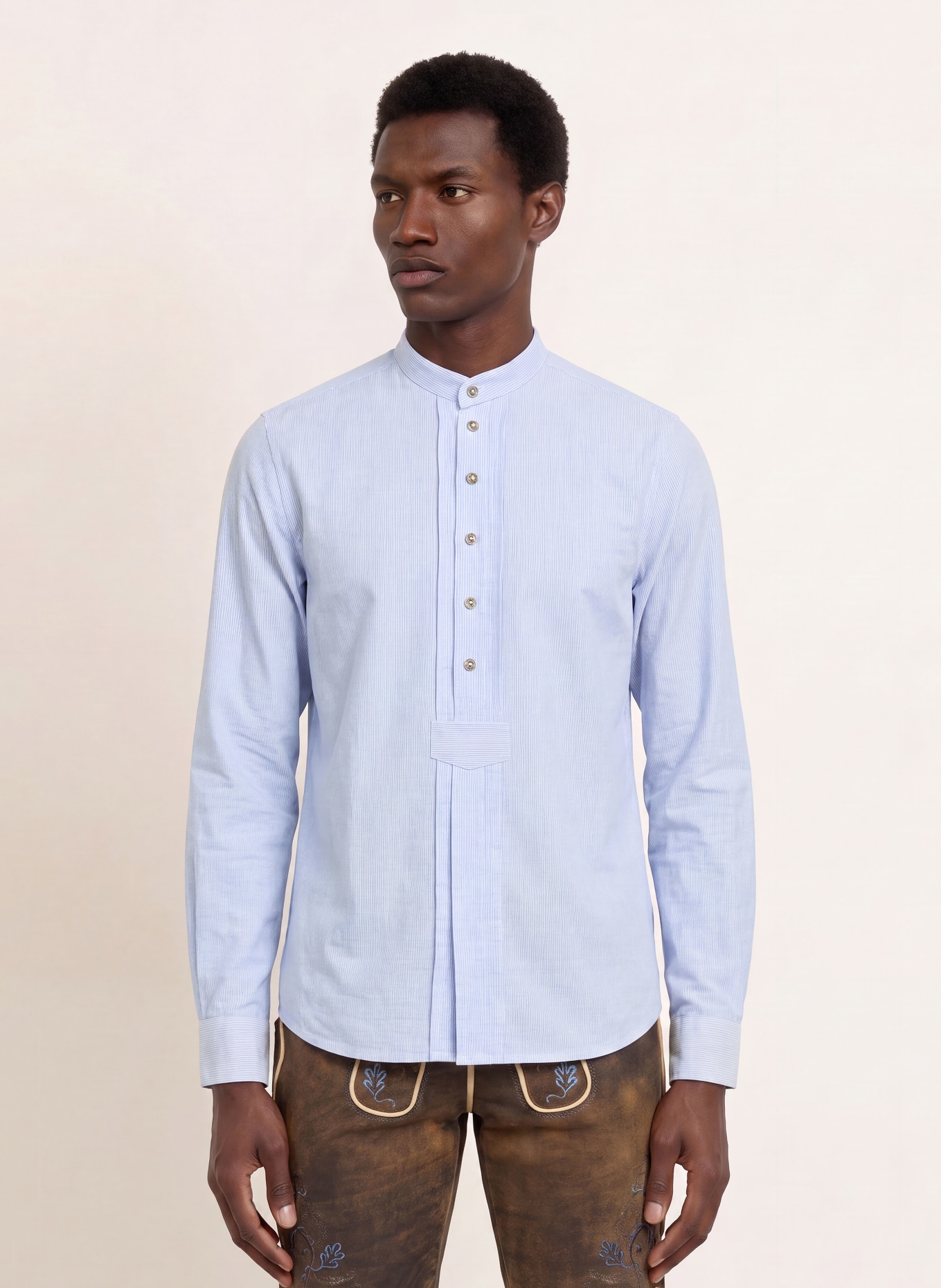 Grasegger KOPEKE Traditional shirt, Regular Fit with Stand-Up Collar: LIGHT BLUE / WHITE