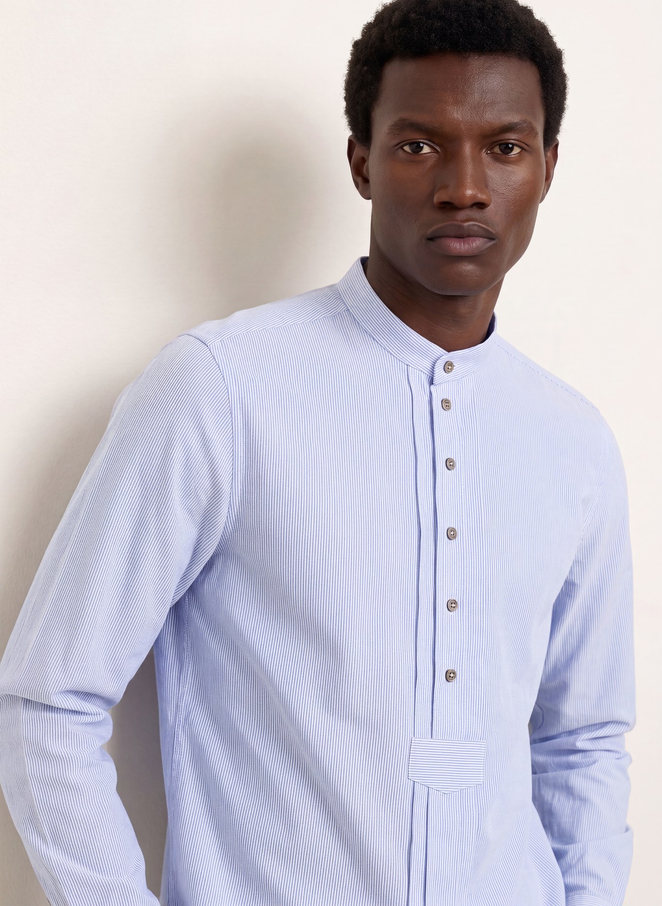 Grasegger KOPEKE Traditional shirt, Regular Fit with Stand-Up Collar: LIGHT BLUE / WHITE