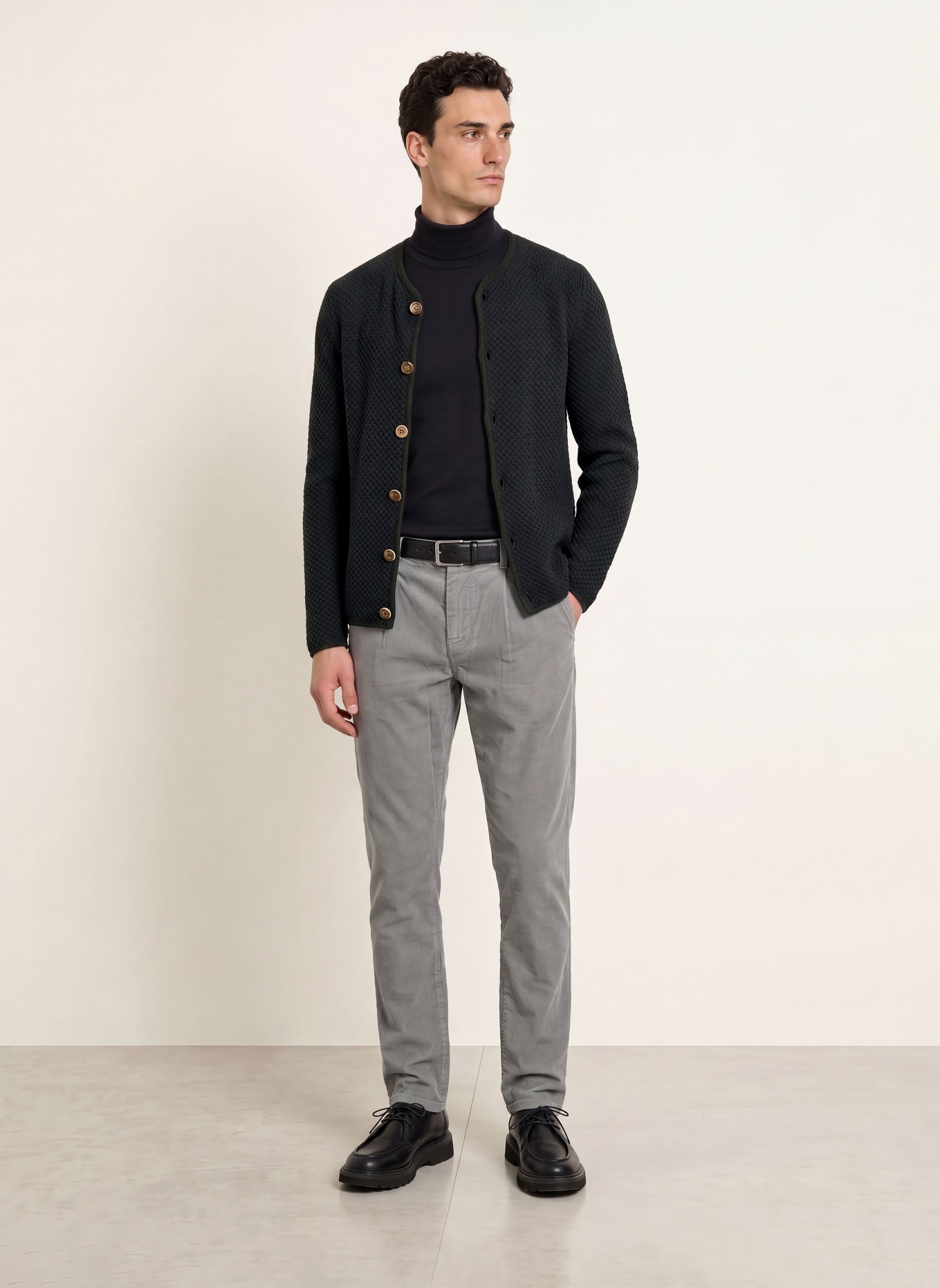 Grasegger Veste Janker en maille en laine mérinos: GRIS FONCÉ