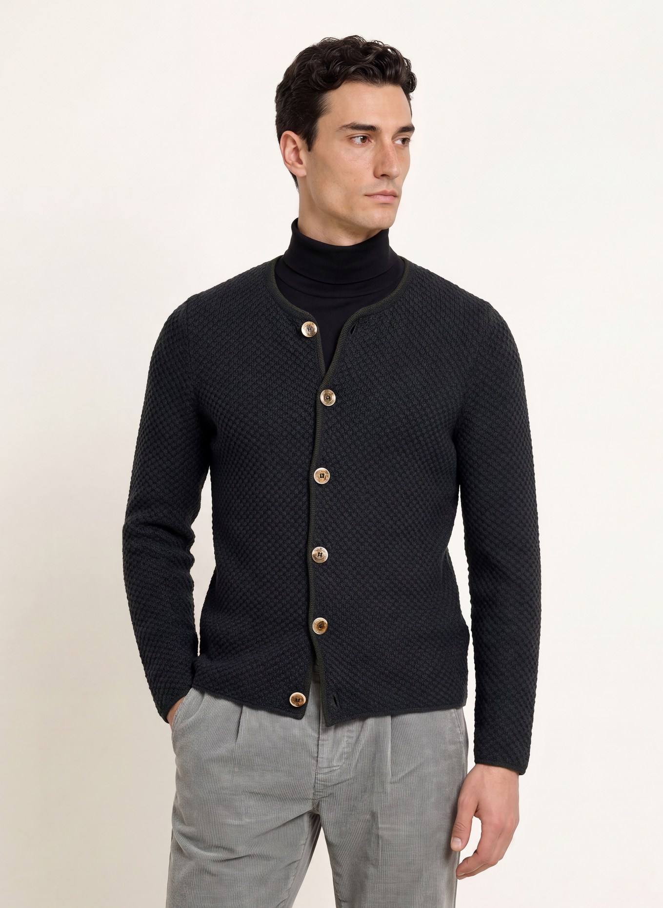 Grasegger Veste Janker en maille en laine mérinos: GRIS FONCÉ