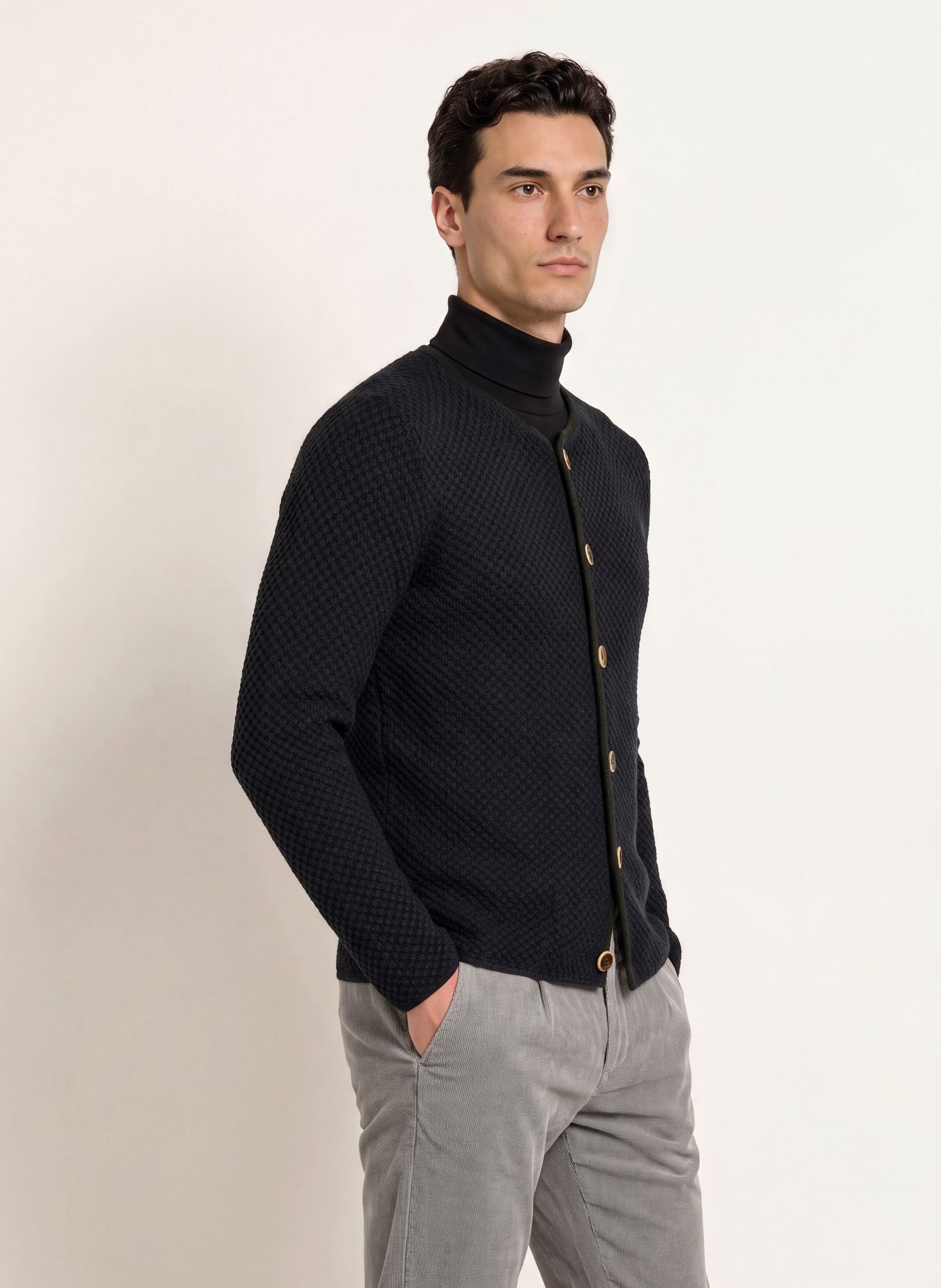Grasegger Veste Janker en maille en laine mérinos: GRIS FONCÉ