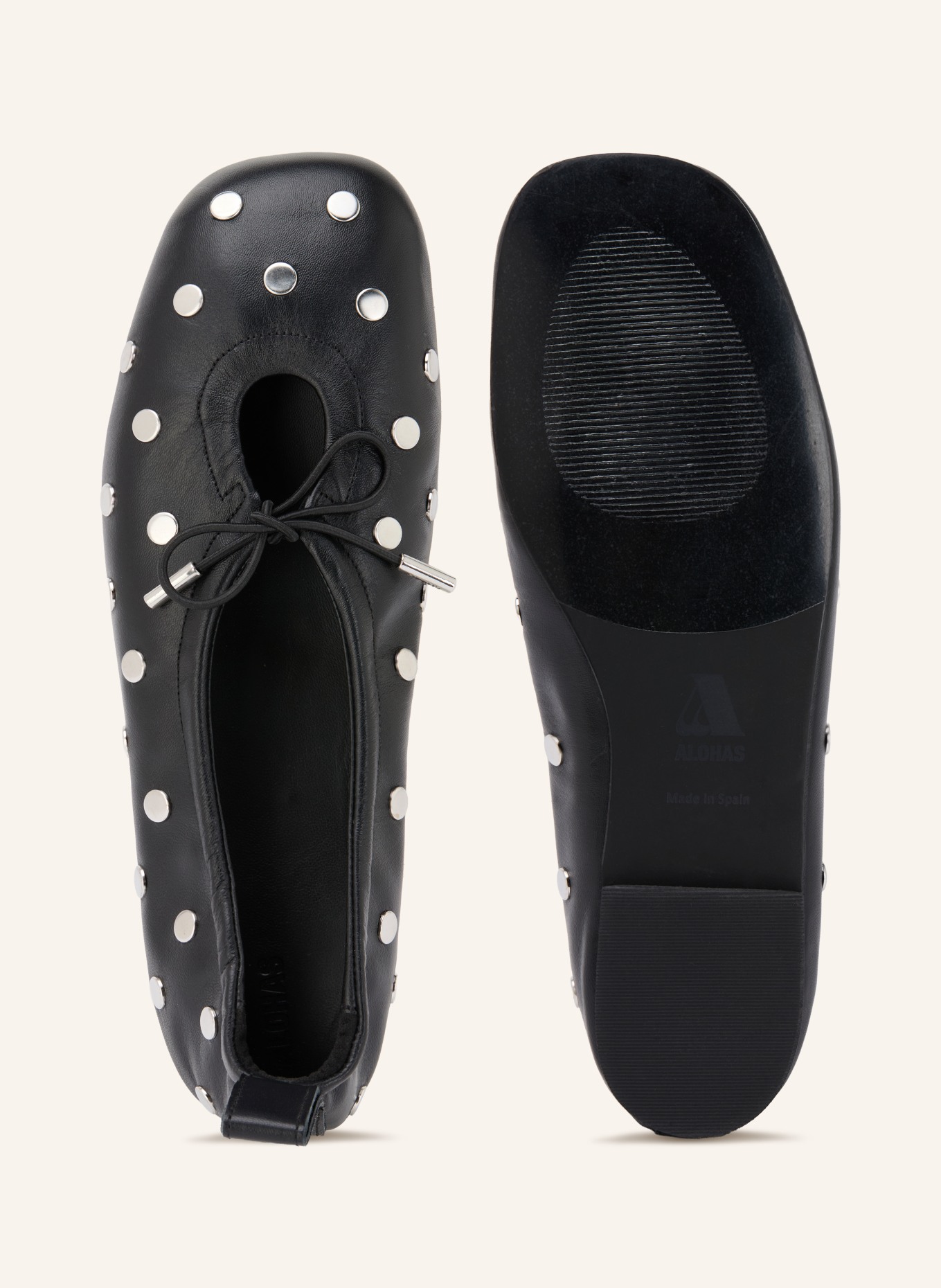 ALOHAS Ballerinas ROSALIND mit Nieten: SCHWARZ / SILBER