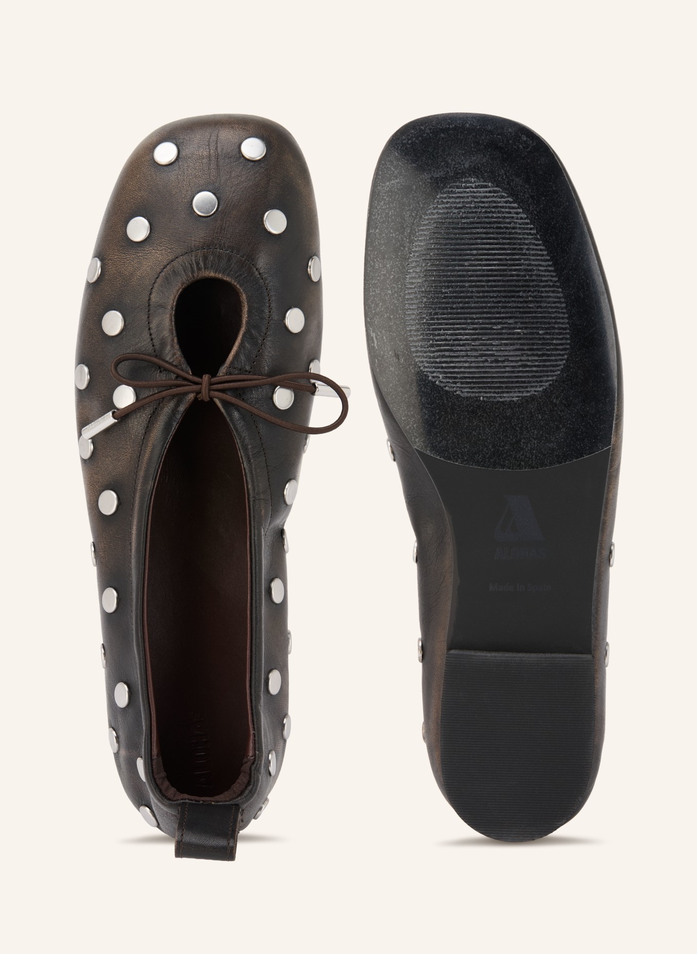 ALOHAS Ballerinas ROSALIND mit Nieten: DUNKELBRAUN / SILBER