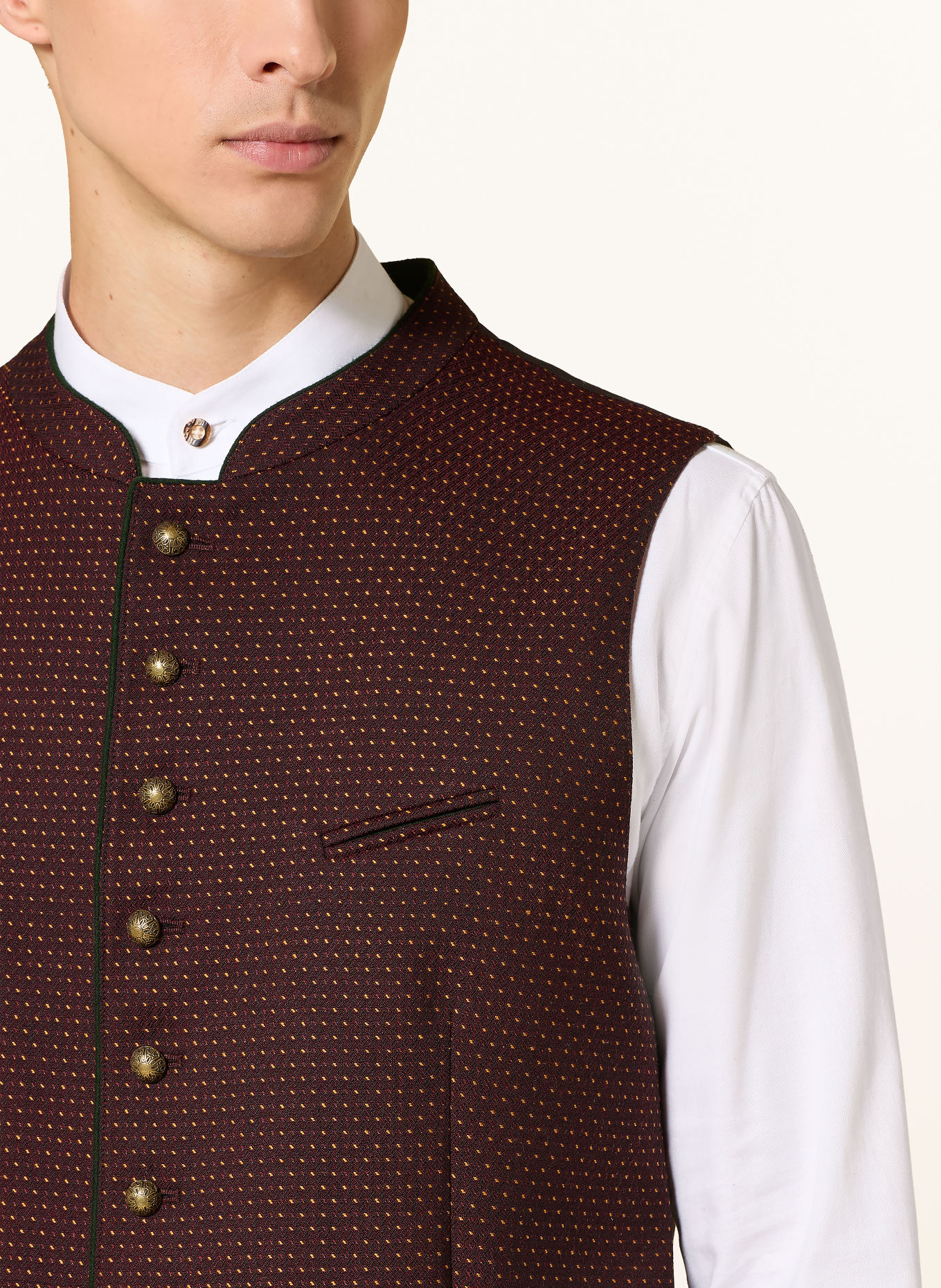 Grasegger Veste sans manches traditionnelle AURACH: ROUGE FONCÉ / JAUNE FONCÉ / GROEN