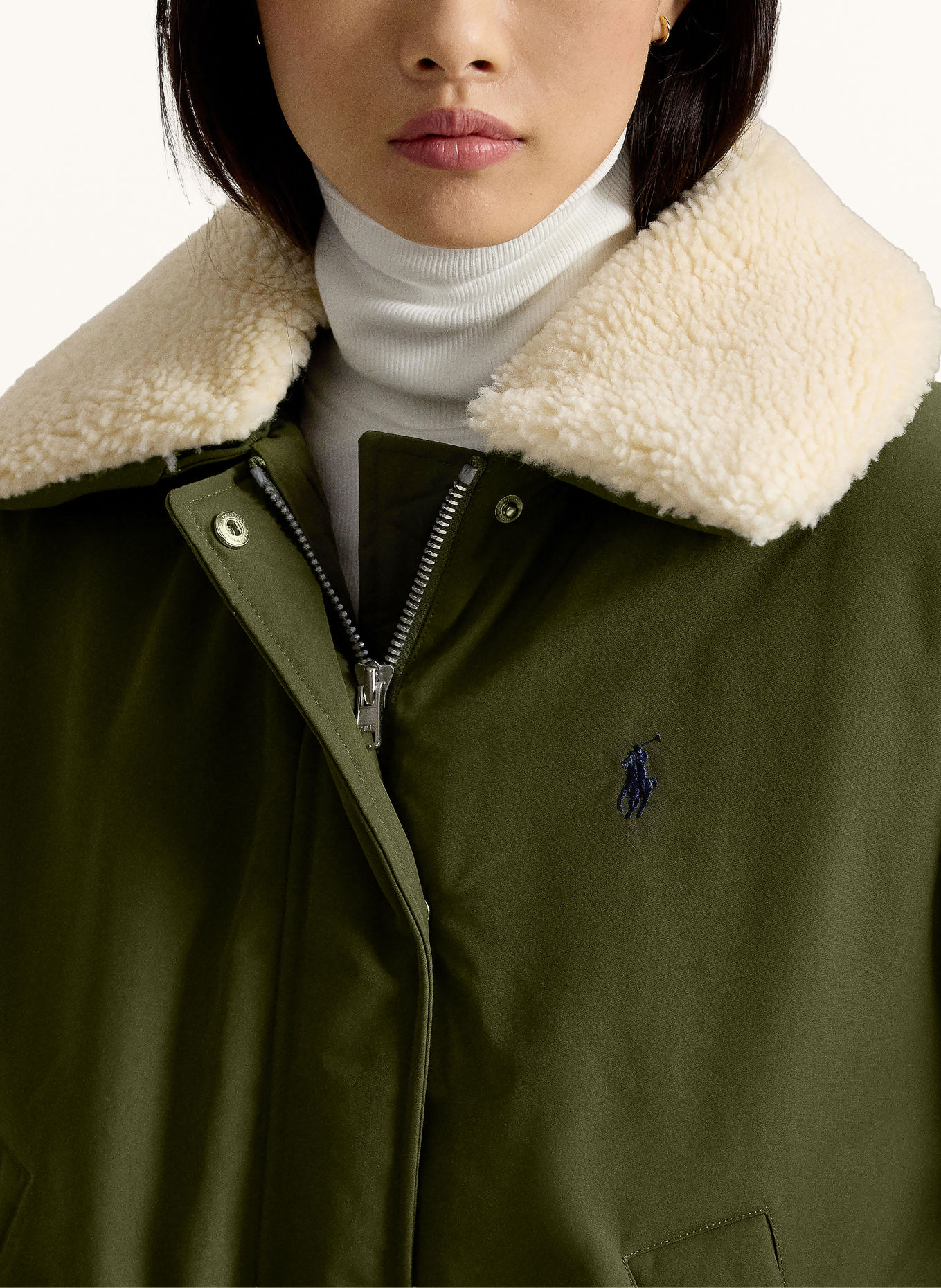 POLO RALPH LAUREN Blouson en duvet avec fourrure synthétique amovible: OLIVE / ÉCRU / BLEU FONCÉ