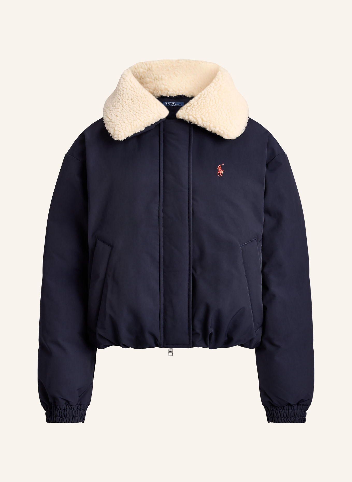 POLO RALPH LAUREN Blouson en duvet avec fourrure synthétique amovible: BLEU FONCÉ / ÉCRU