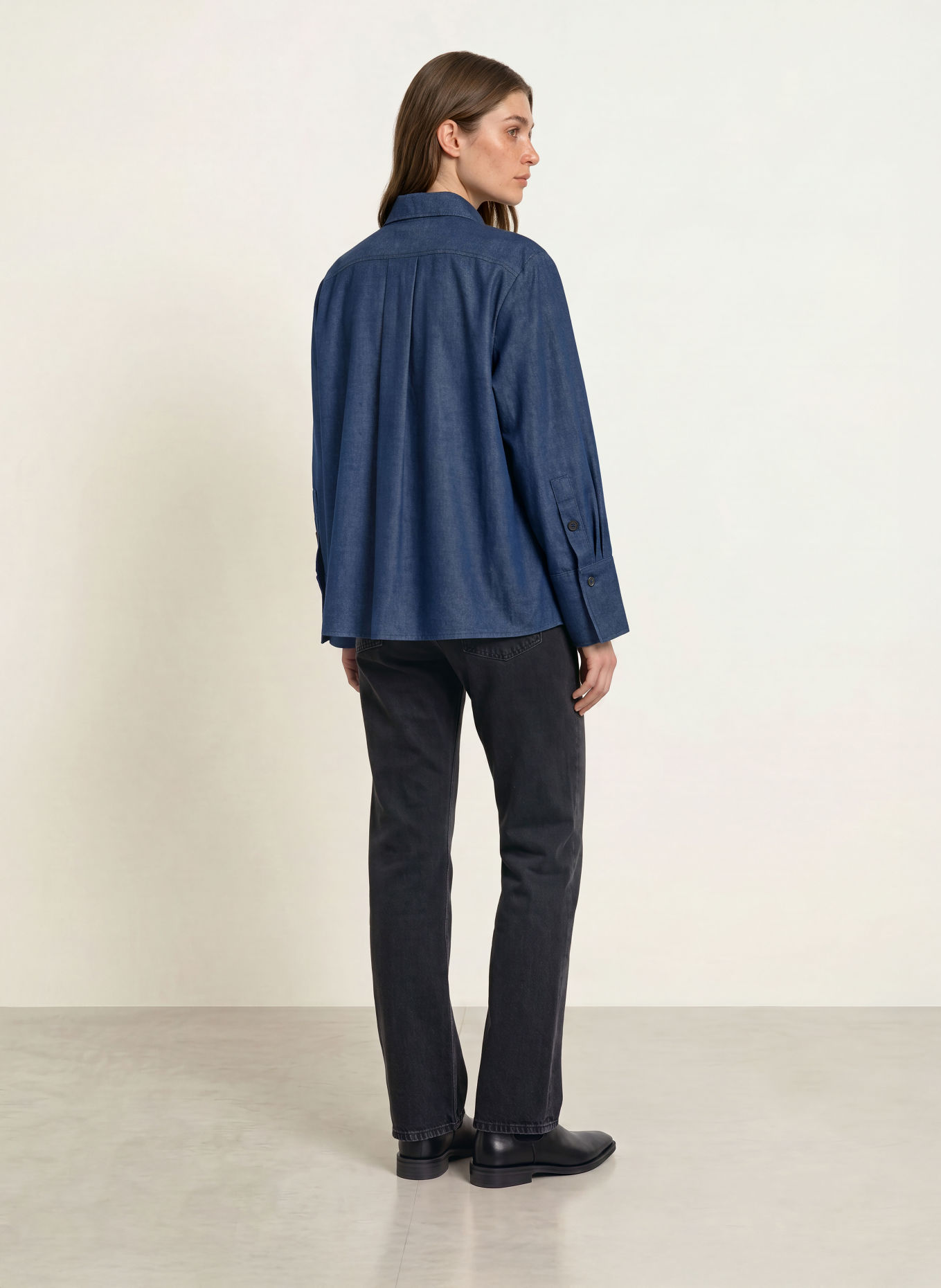 lilienfels Chemisier effet denim en flanelle: BLEU FONCÉ