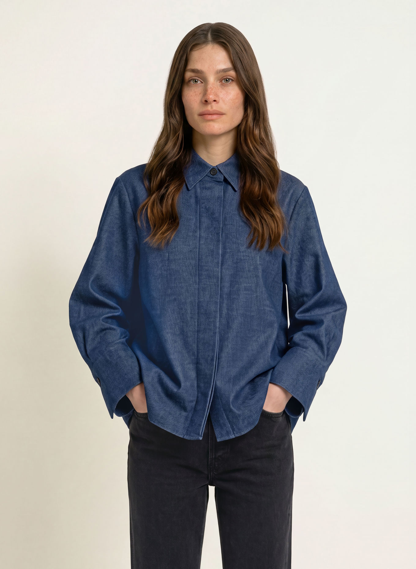 lilienfels Chemisier effet denim en flanelle: BLEU FONCÉ