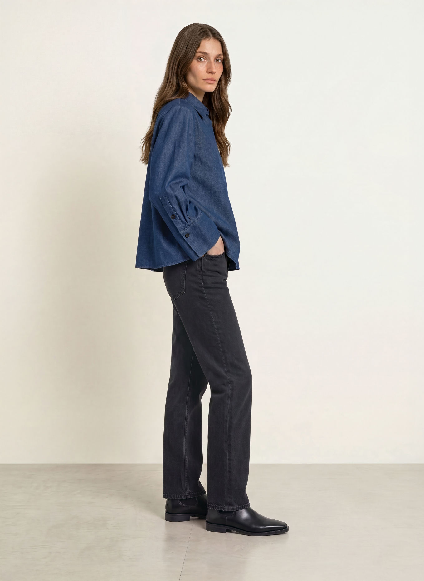 lilienfels Chemisier effet denim en flanelle: BLEU FONCÉ