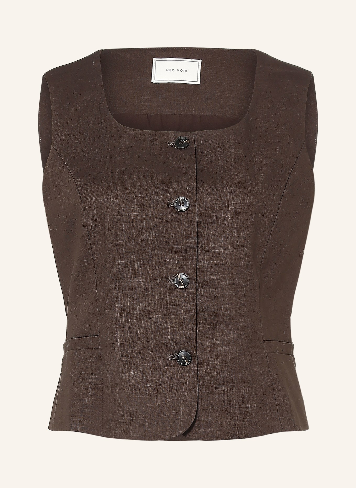 NEO NOIR YULA Vest with Linen: DARK BROWN