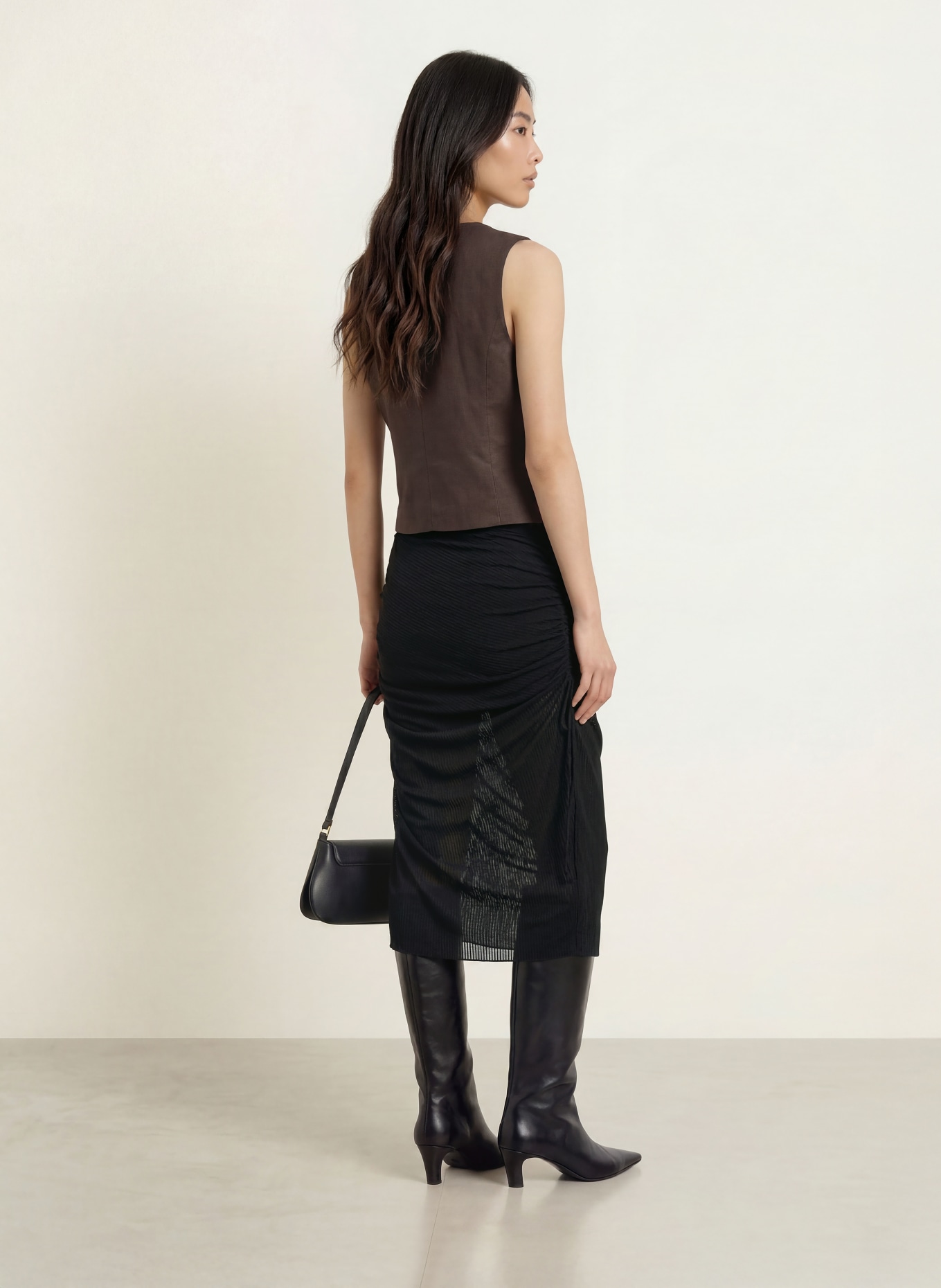 NEO NOIR YULA Vest with Linen: DARK BROWN