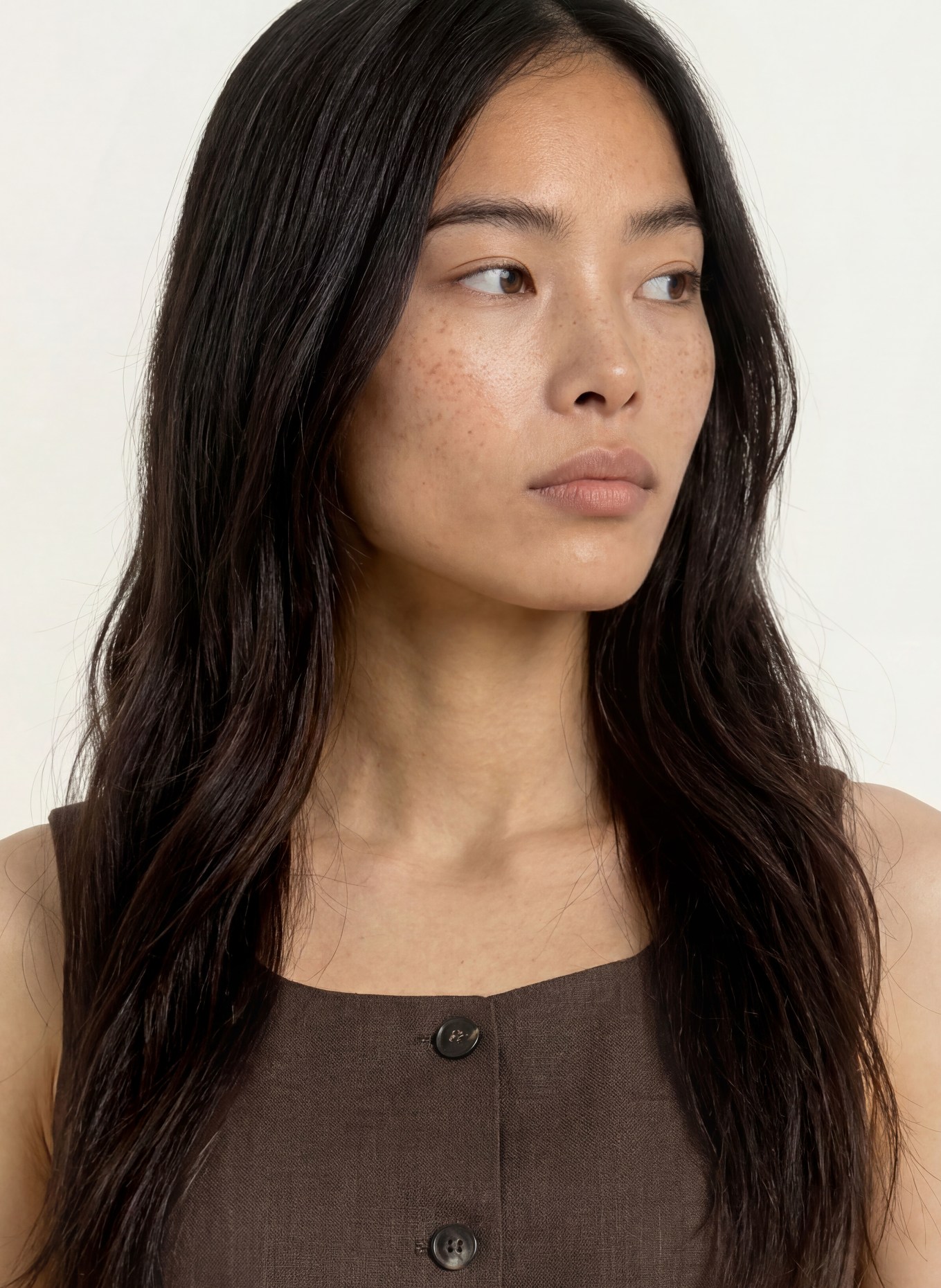 NEO NOIR YULA Vest with Linen: DARK BROWN