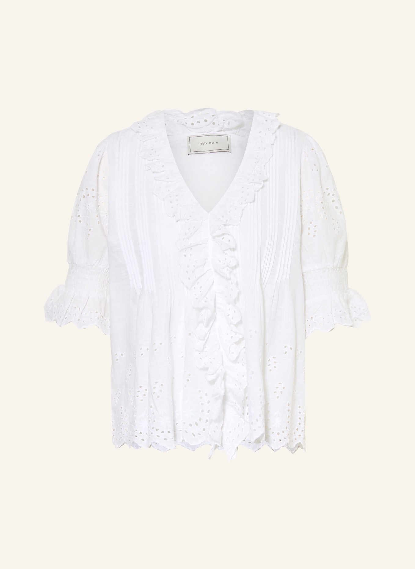 NEO NOIR TALISE Shirt blouse with Openwork Lace: WHITE