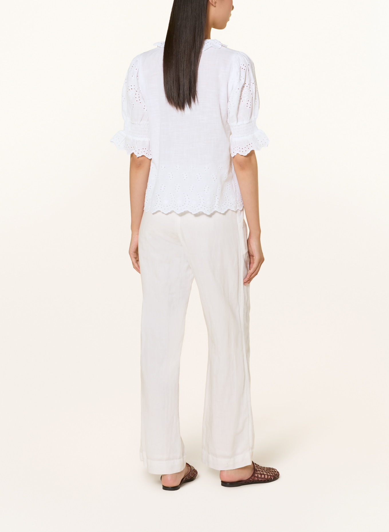NEO NOIR TALISE Shirt blouse with Openwork Lace: WHITE