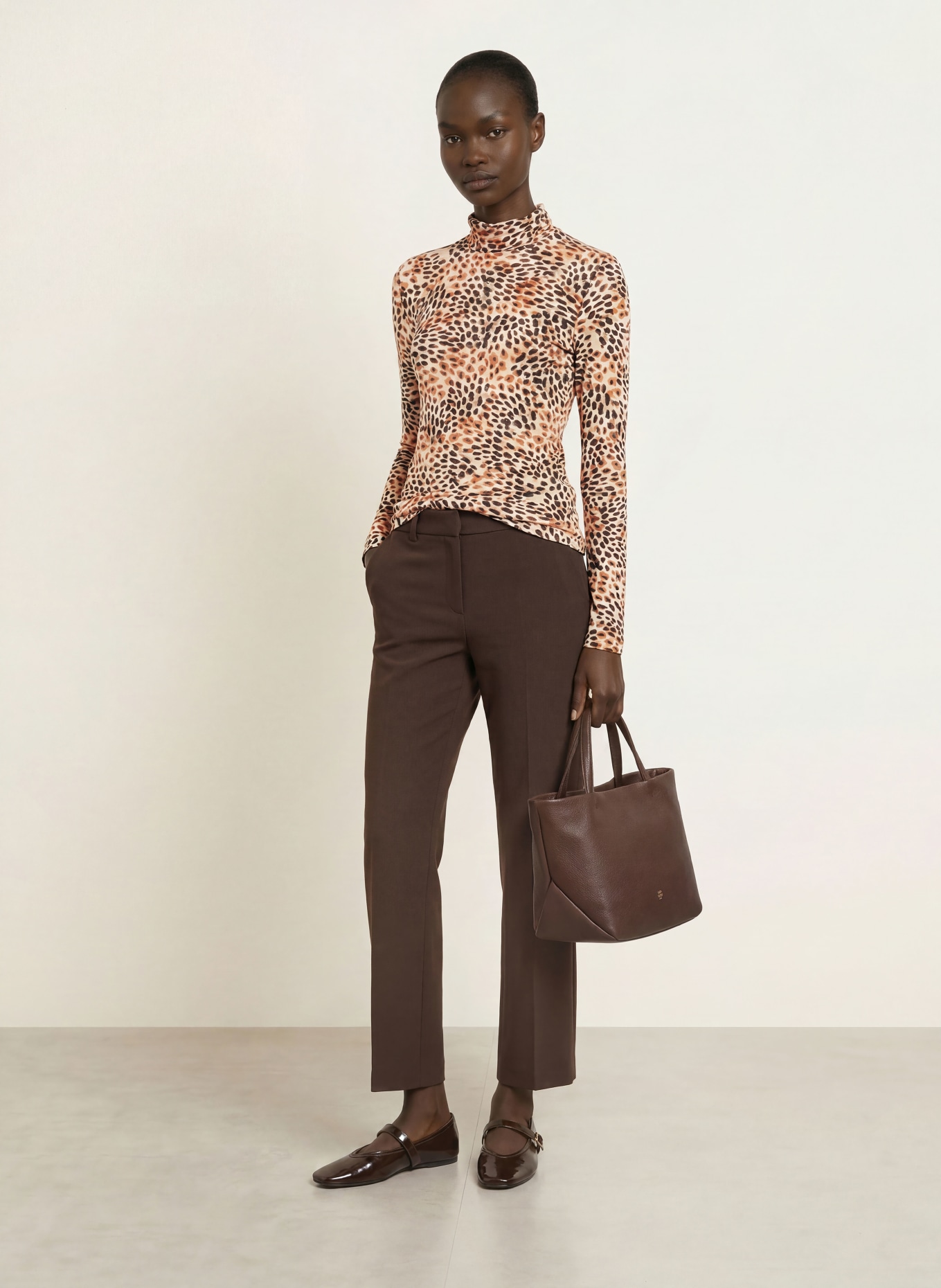 lilienfels Long-sleeve shirt: BEIGE / DARK BROWN / ORANGE