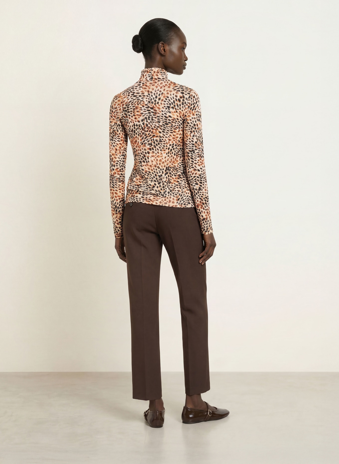 lilienfels Long-sleeve shirt: BEIGE / DARK BROWN / ORANGE