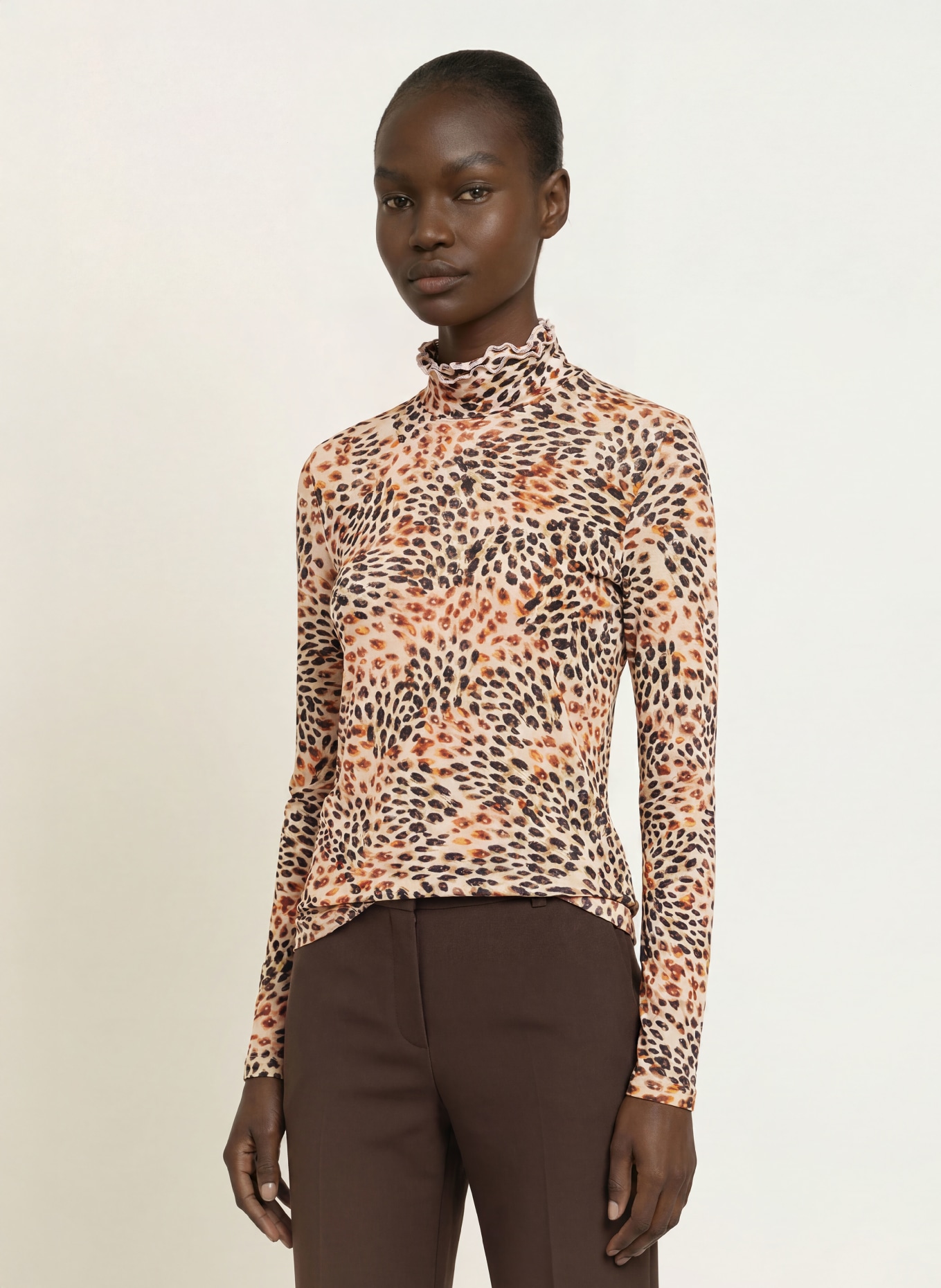 lilienfels Long-sleeve shirt: BEIGE / DARK BROWN / ORANGE