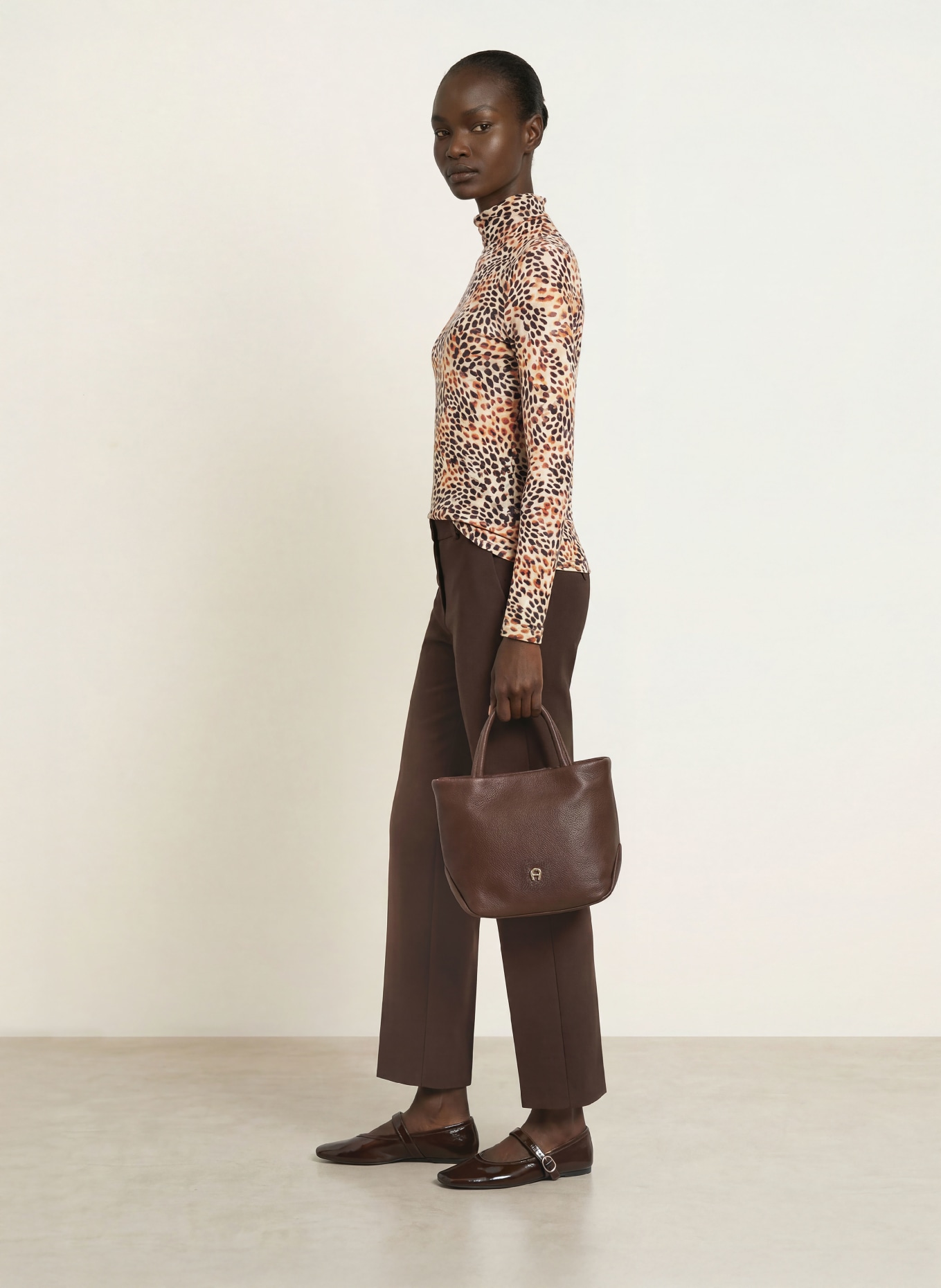 lilienfels Long-sleeve shirt: BEIGE / DARK BROWN / ORANGE