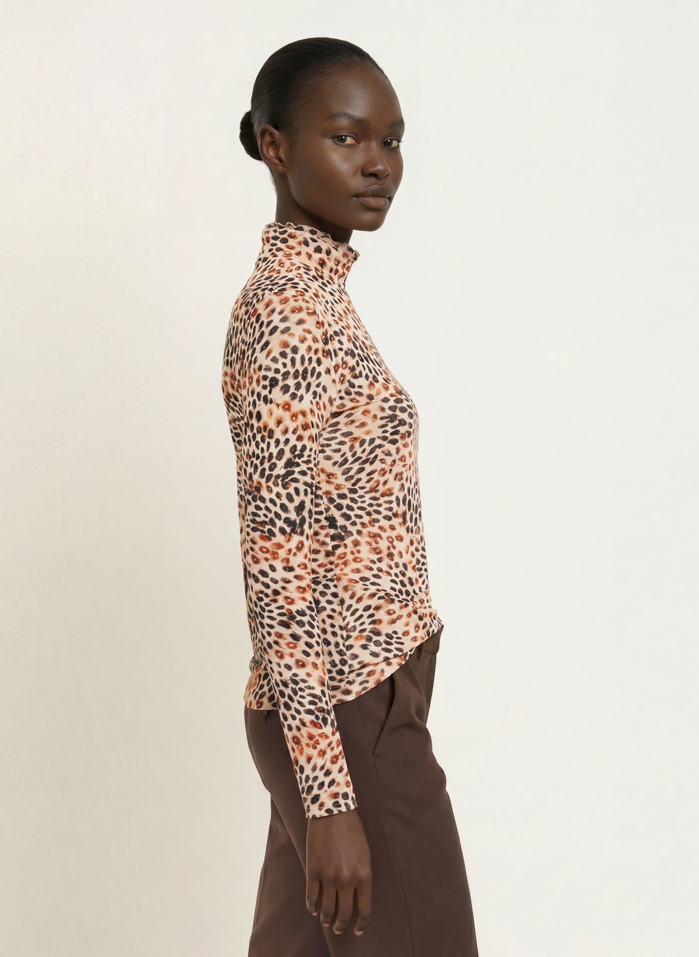 lilienfels Long-sleeve shirt: BEIGE / DARK BROWN / ORANGE