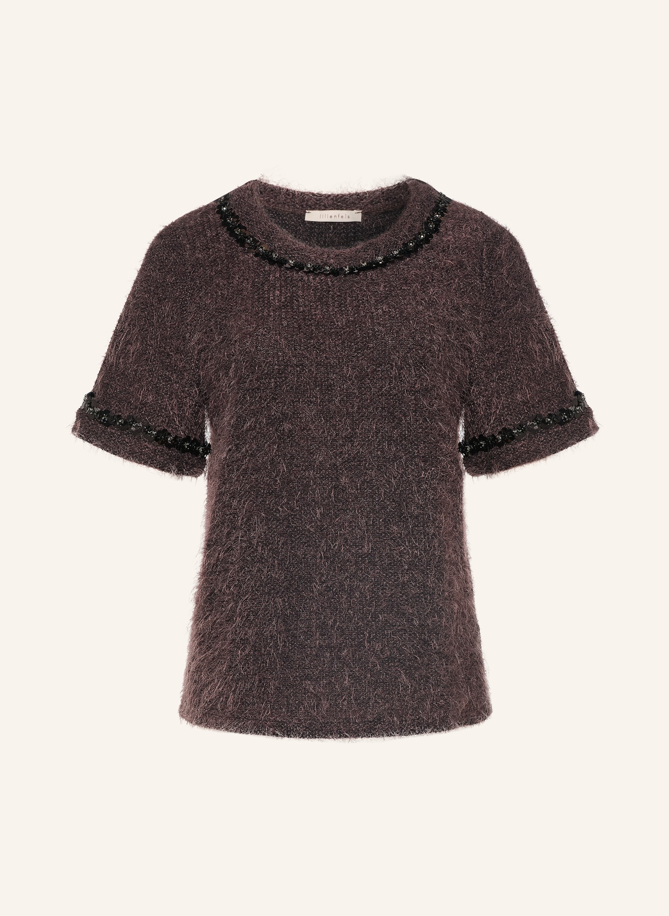 lilienfels Strickshirt mit Pailletten und Schmucksteinen: DUNKELBRAUN