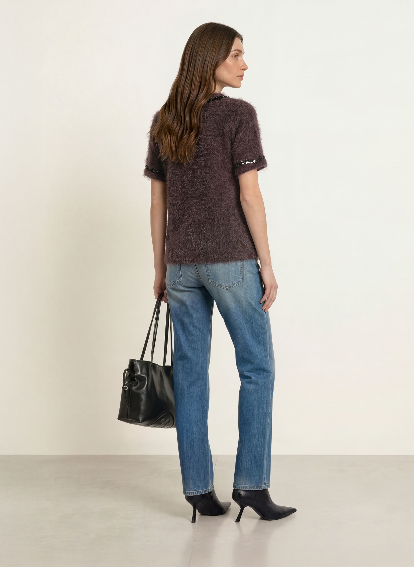lilienfels Strickshirt mit Pailletten und Schmucksteinen: DUNKELBRAUN