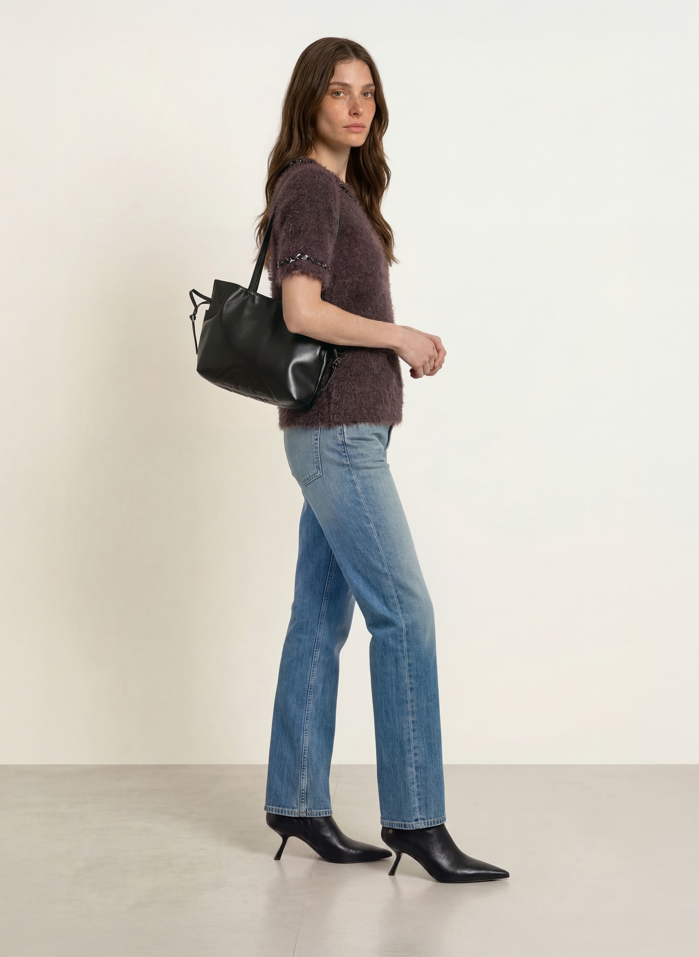 lilienfels Strickshirt mit Pailletten und Schmucksteinen: DUNKELBRAUN