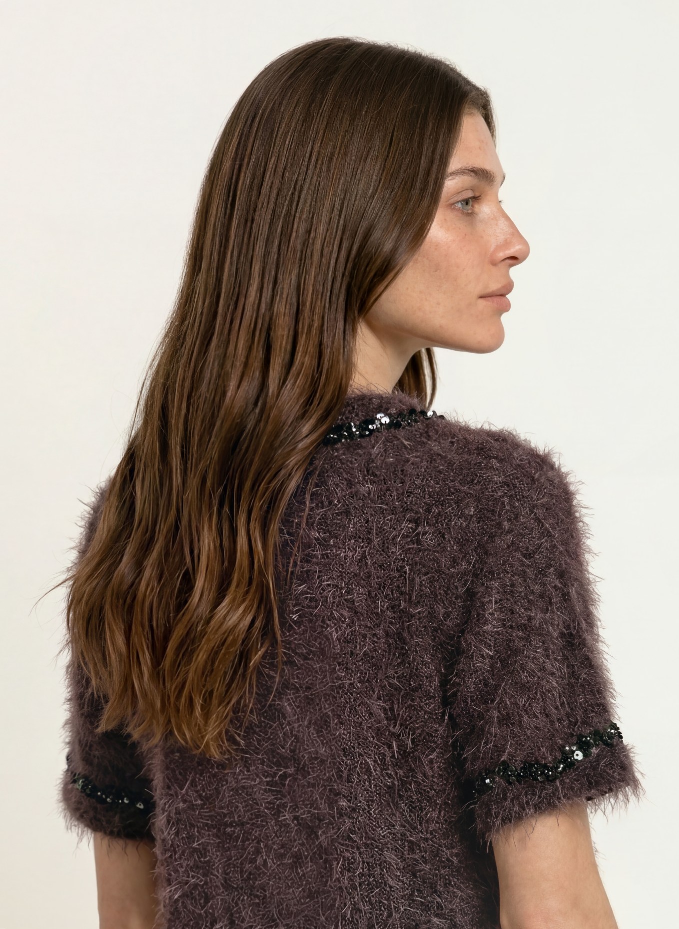 lilienfels Strickshirt mit Pailletten und Schmucksteinen: DUNKELBRAUN