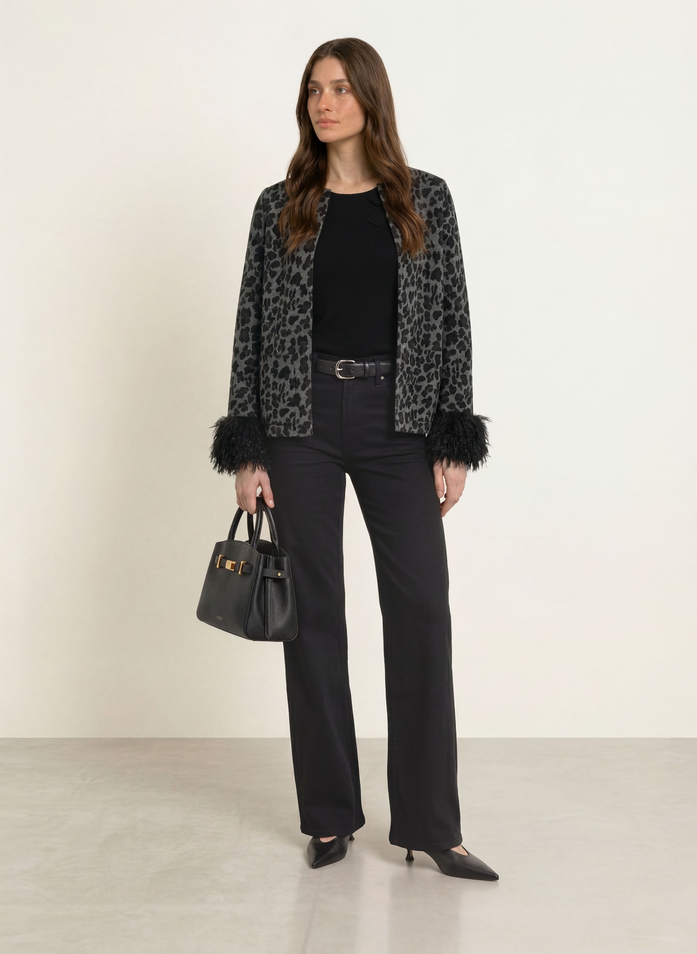lilienfels Cardigan cu blană artificială: NEGRU / GRI