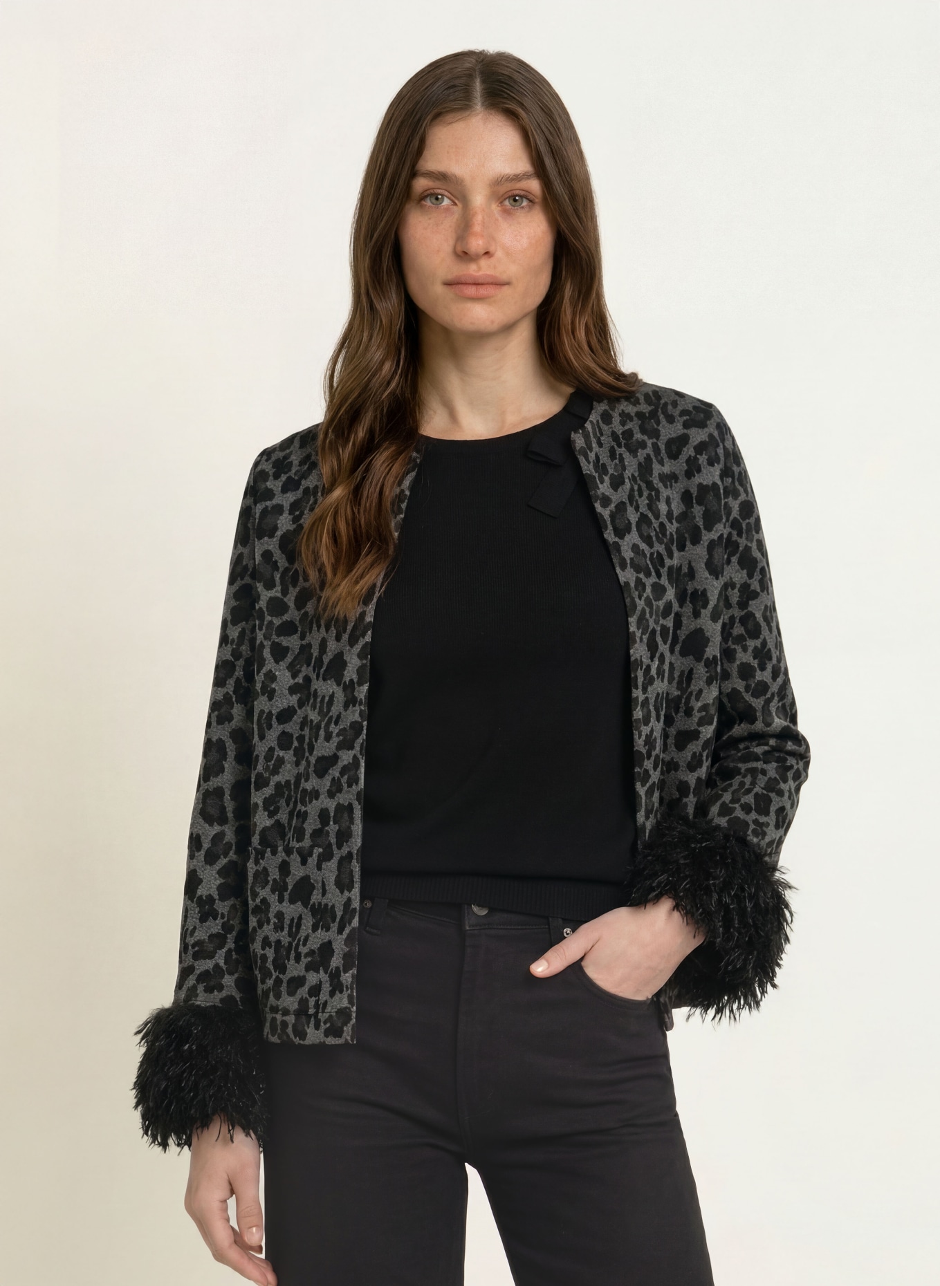 lilienfels Cardigan cu blană artificială: NEGRU / GRI
