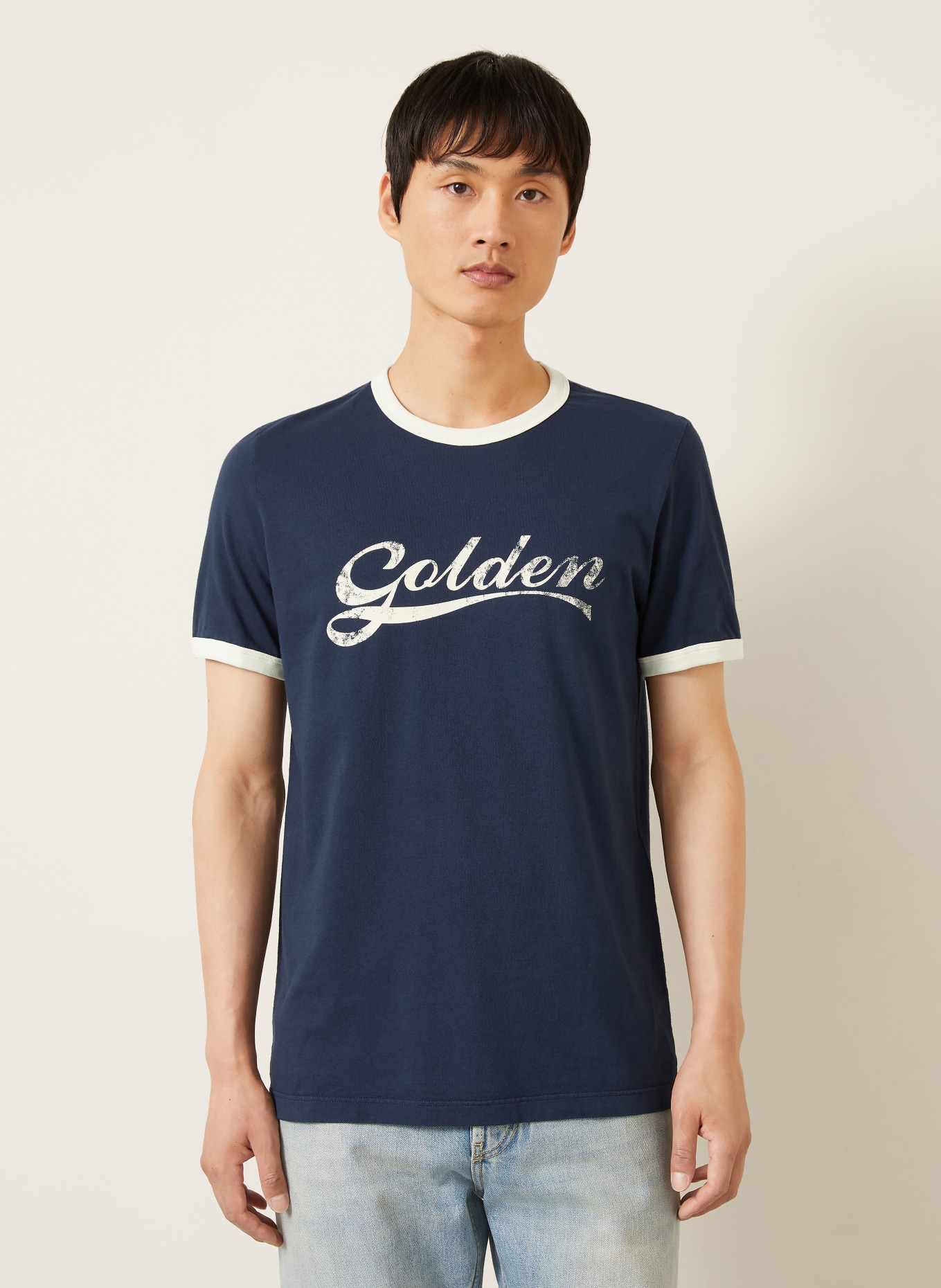 GOLDEN GOOSE Tričko: TMAVĚ MODRÁ / KRÉMOVÁ