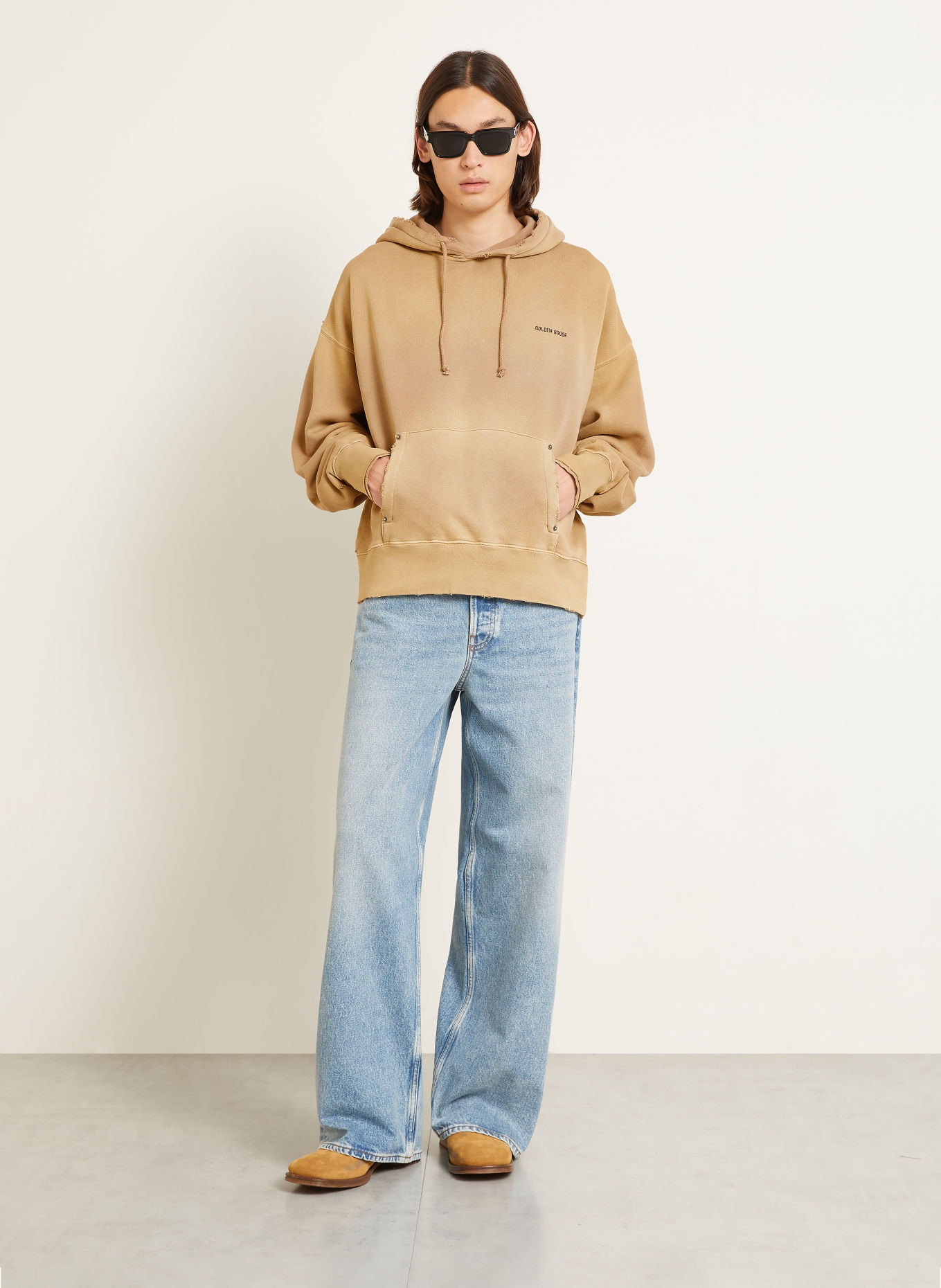 GOLDEN GOOSE Sweat à capuche JOURNEY avec rivets: BEIGE