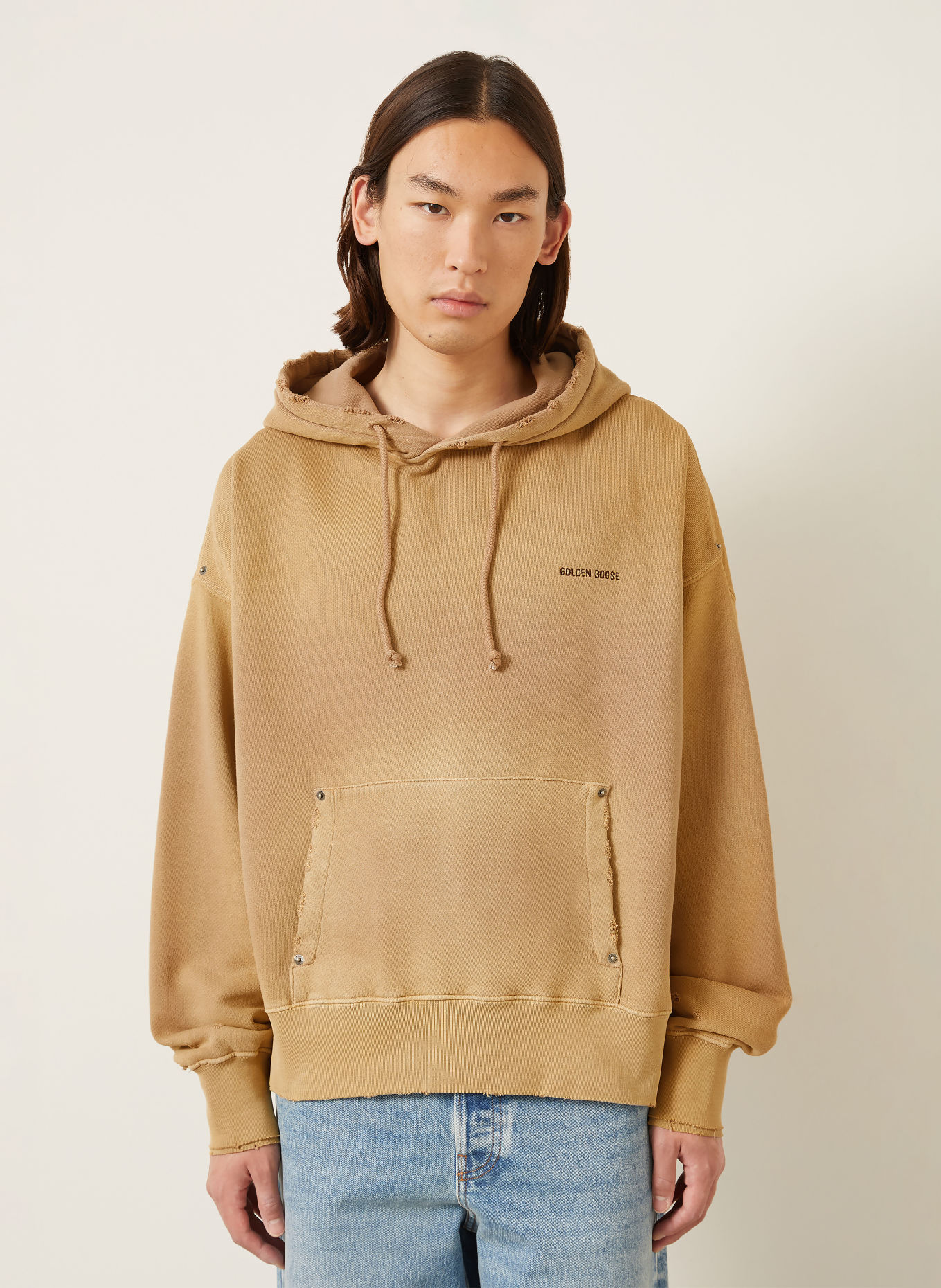 GOLDEN GOOSE Sweat à capuche JOURNEY avec rivets: BEIGE