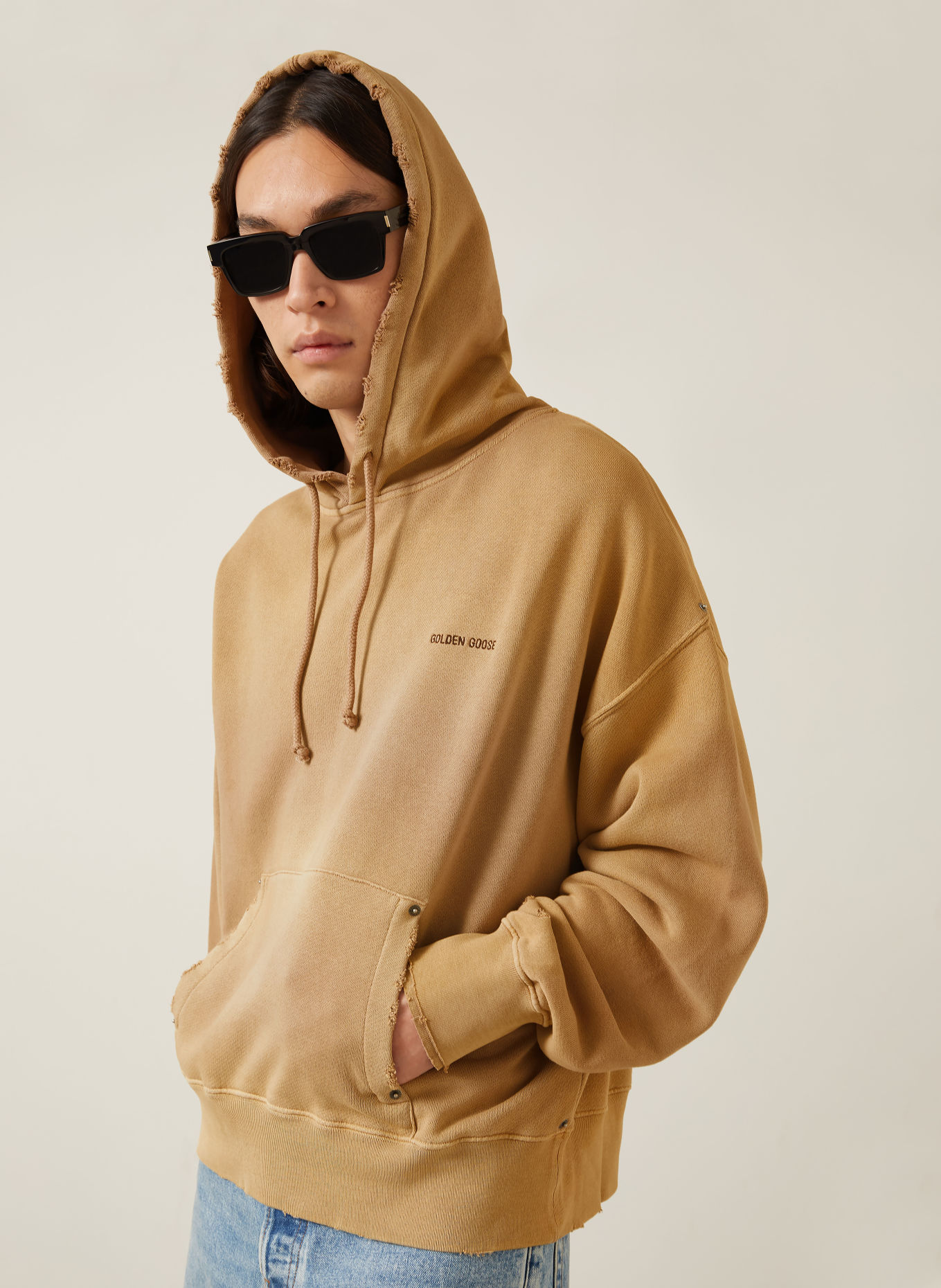 GOLDEN GOOSE Sweat à capuche JOURNEY avec rivets: BEIGE