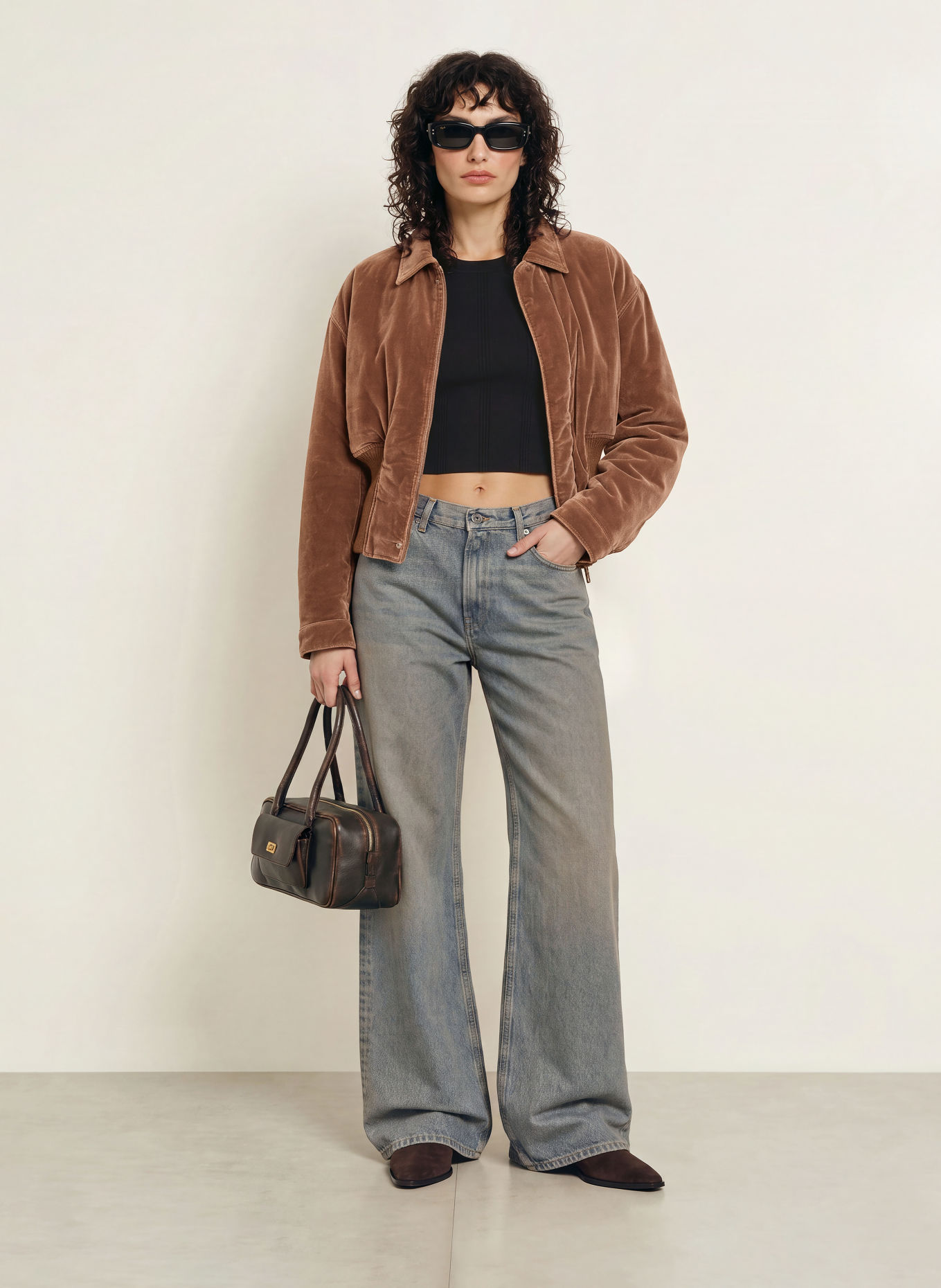 HAIKURE Blouson VIVIENNE en velours: MARRON