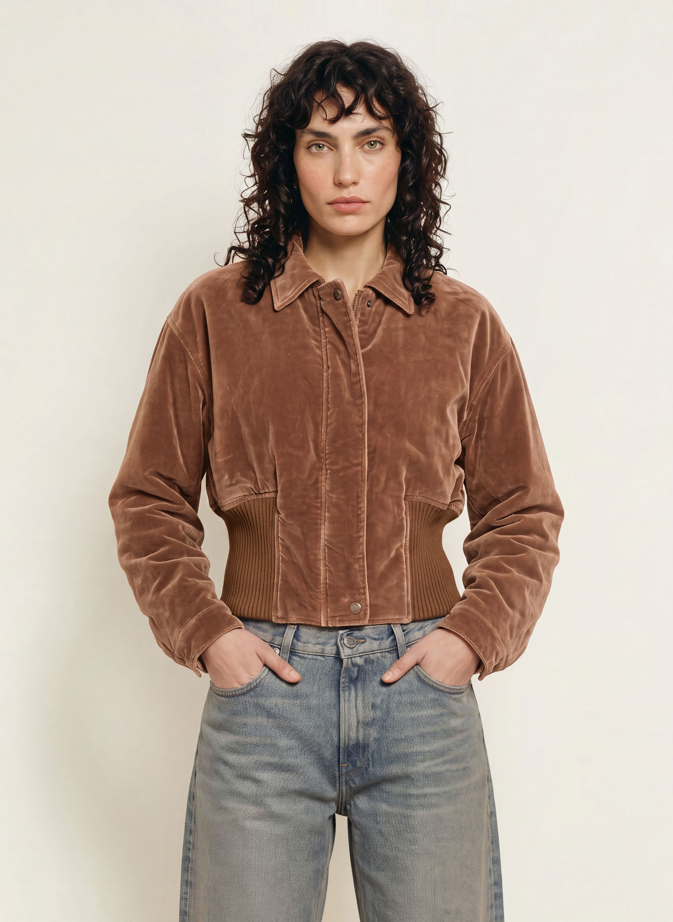HAIKURE Blouson VIVIENNE en velours: MARRON