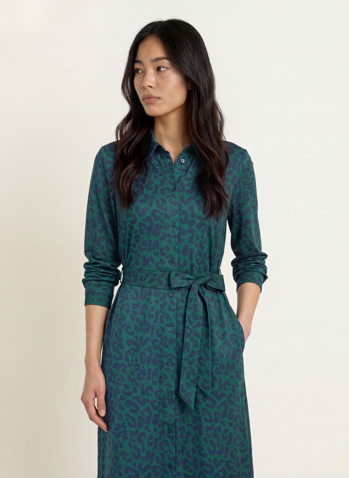 Miss Lagotte Jersey blousejurk: DONKERGROEN / DONKERBLAUW
