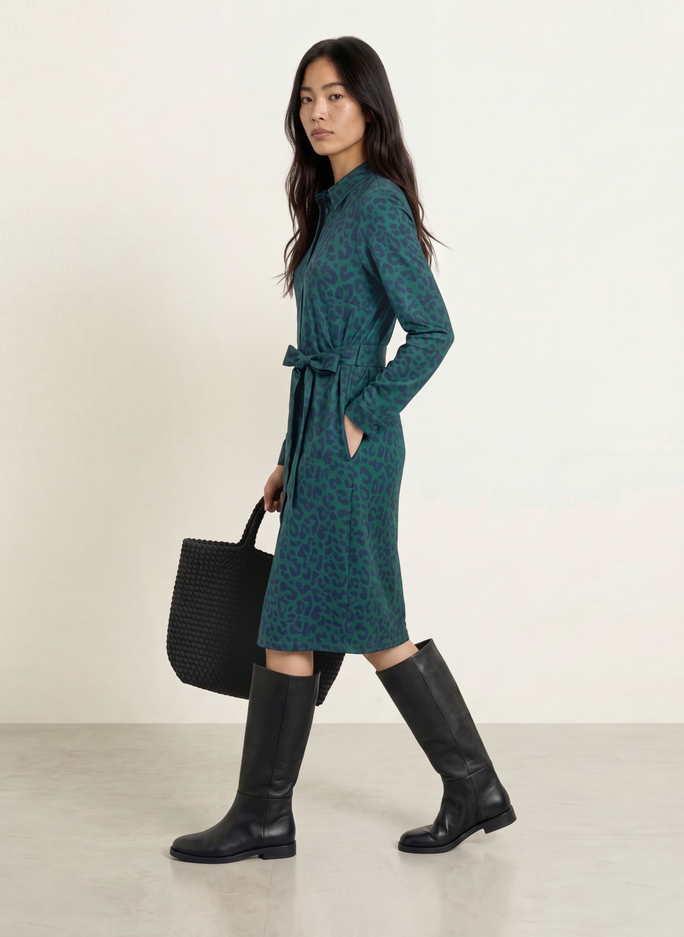 Miss Lagotte Jersey blousejurk: DONKERGROEN / DONKERBLAUW
