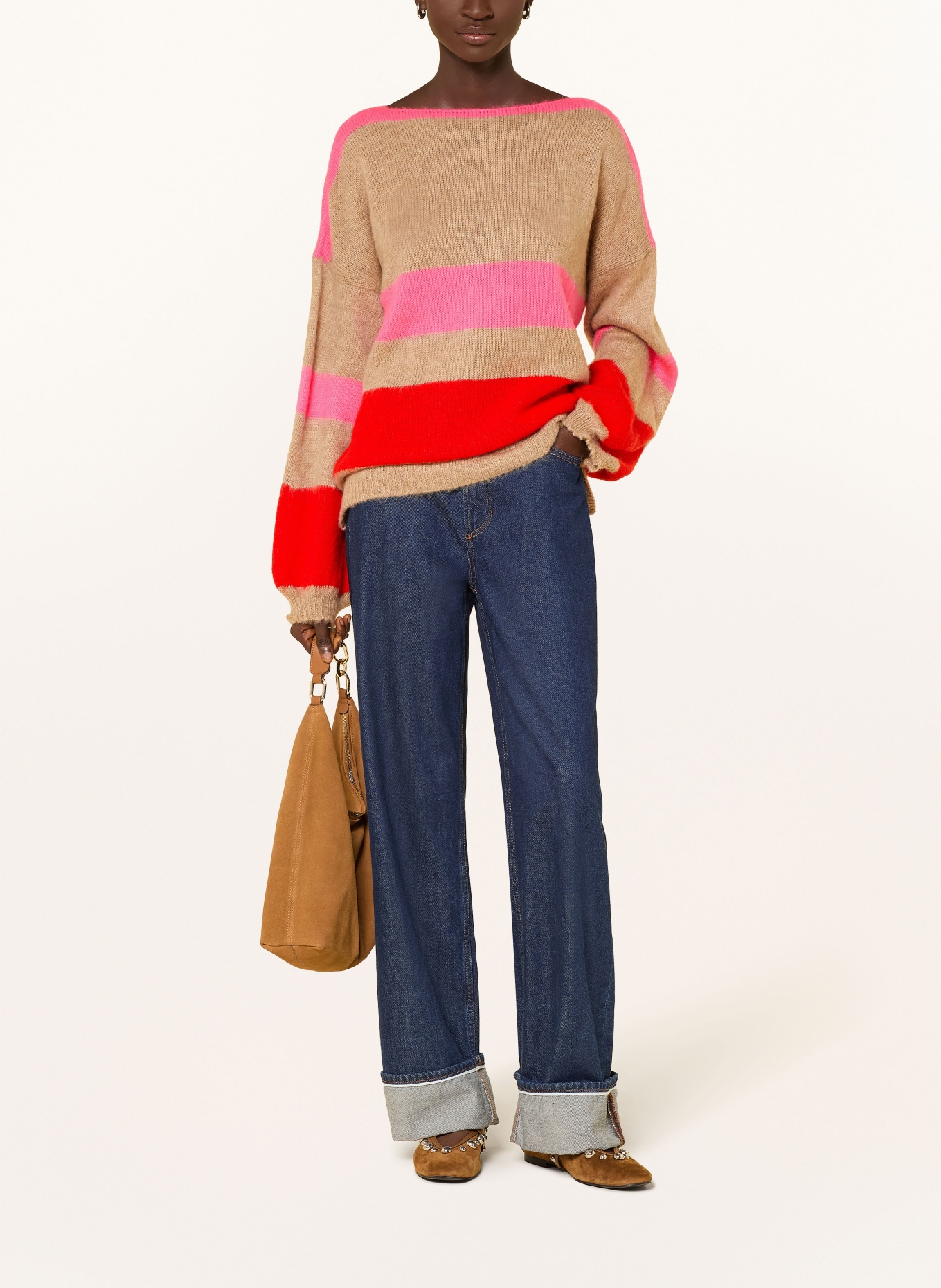 miss goodlife Pullover mit Alpaka: HELLBRAUN / NEONPINK / NEONROT