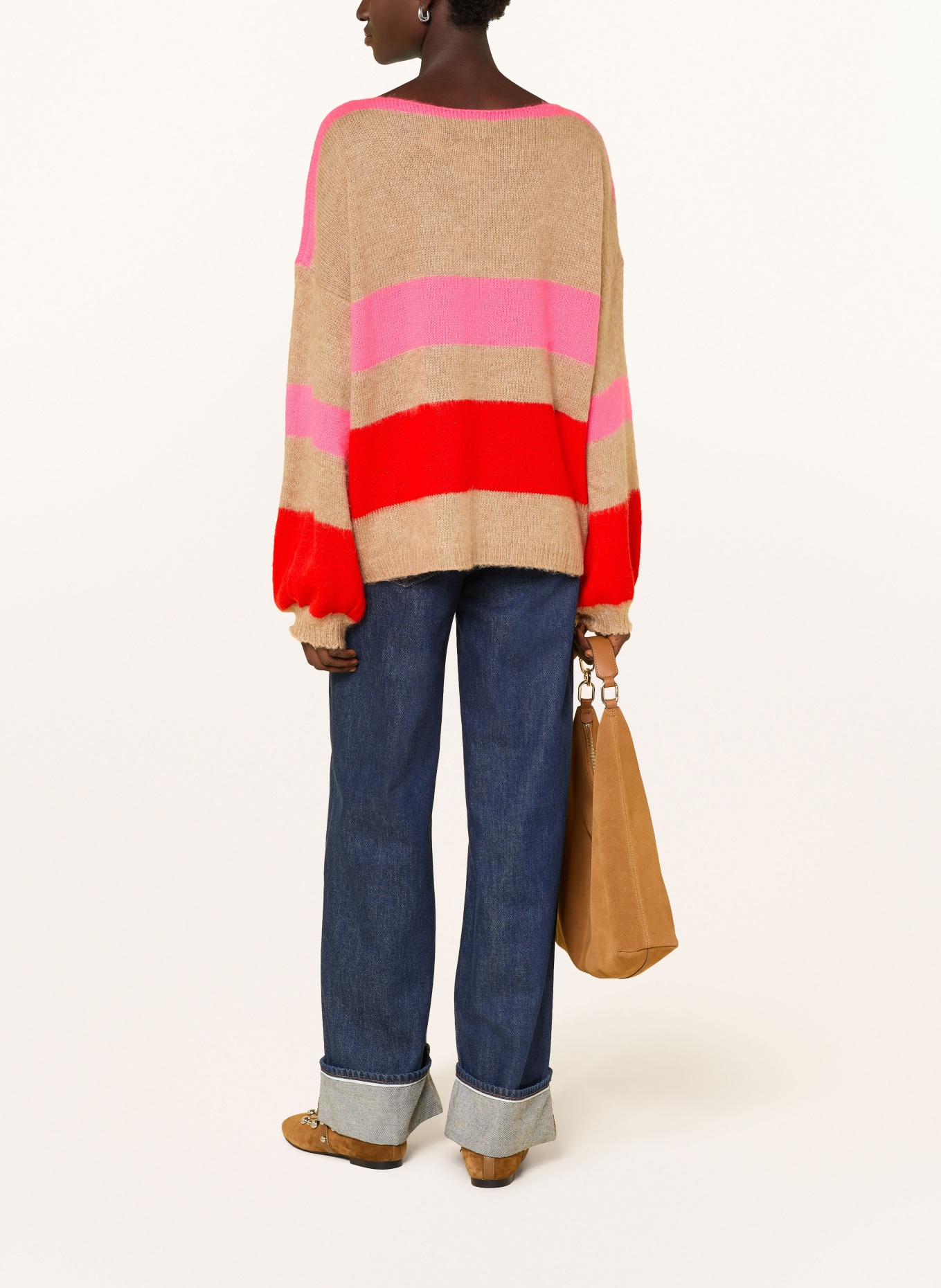 miss goodlife Pullover mit Alpaka: HELLBRAUN / NEONPINK / NEONROT
