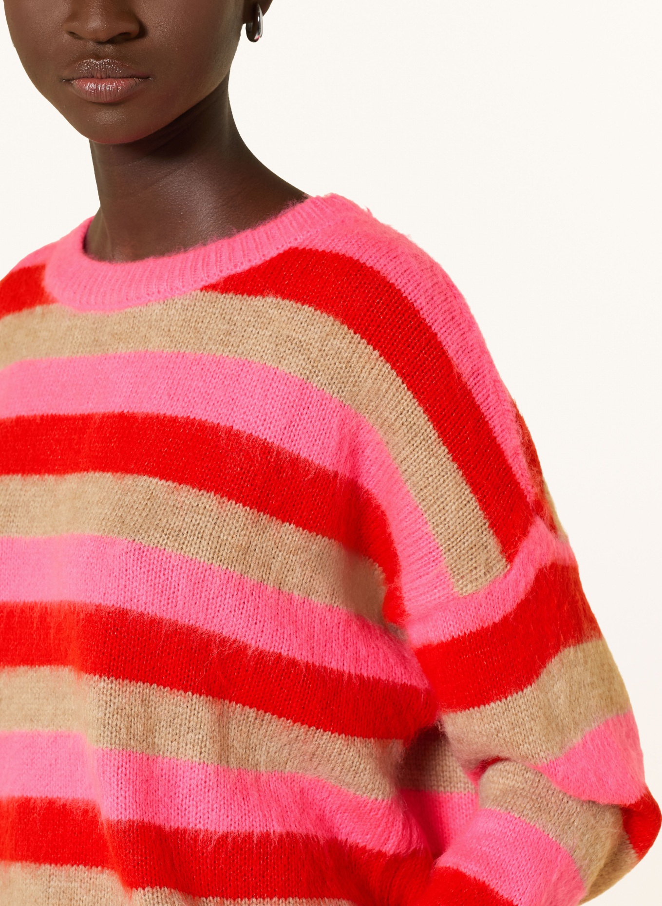 miss goodlife Pullover mit Alpaka: HELLBRAUN / NEONPINK / ROT