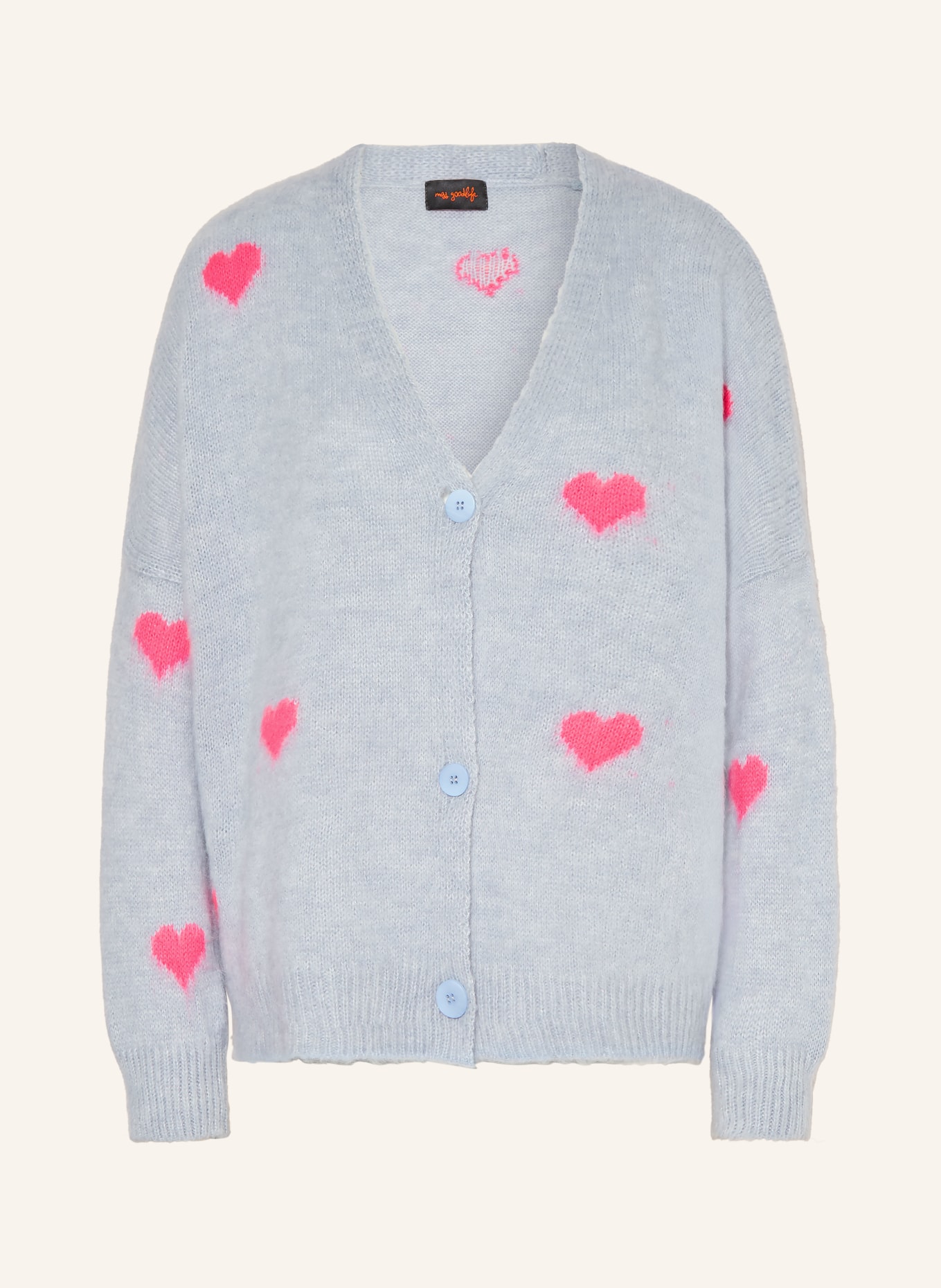 miss goodlife Strickjacke mit Alpaka: HELLGRAU / NEONPINK