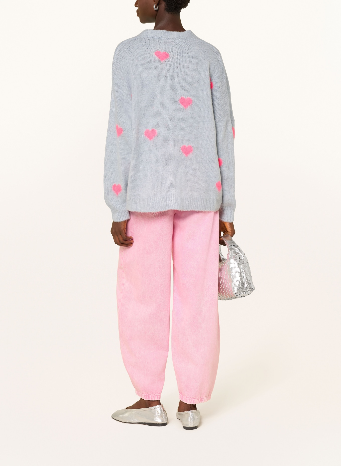 miss goodlife Strickjacke mit Alpaka: HELLGRAU / NEONPINK
