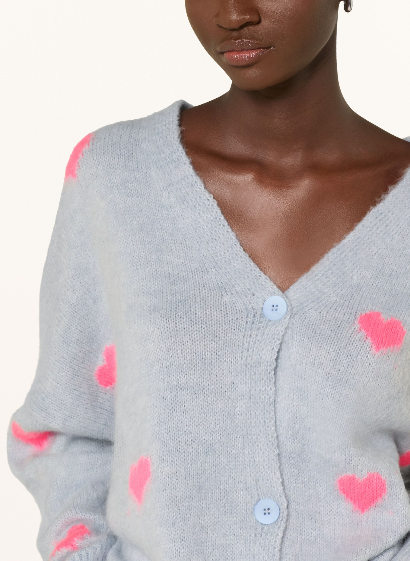 miss goodlife Strickjacke mit Alpaka: HELLGRAU / NEONPINK