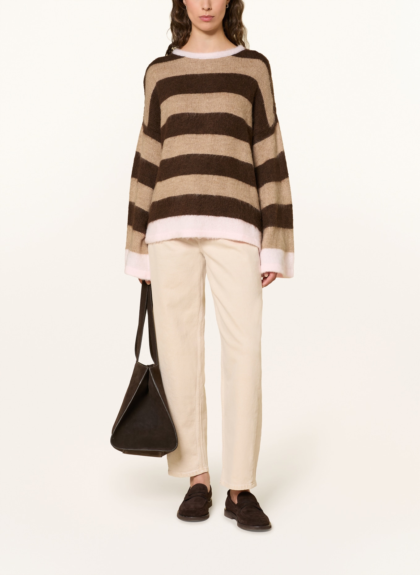 miss goodlife Trui van alpaca: BEIGE / MARRON FONCÉ / ROSE CLAIR