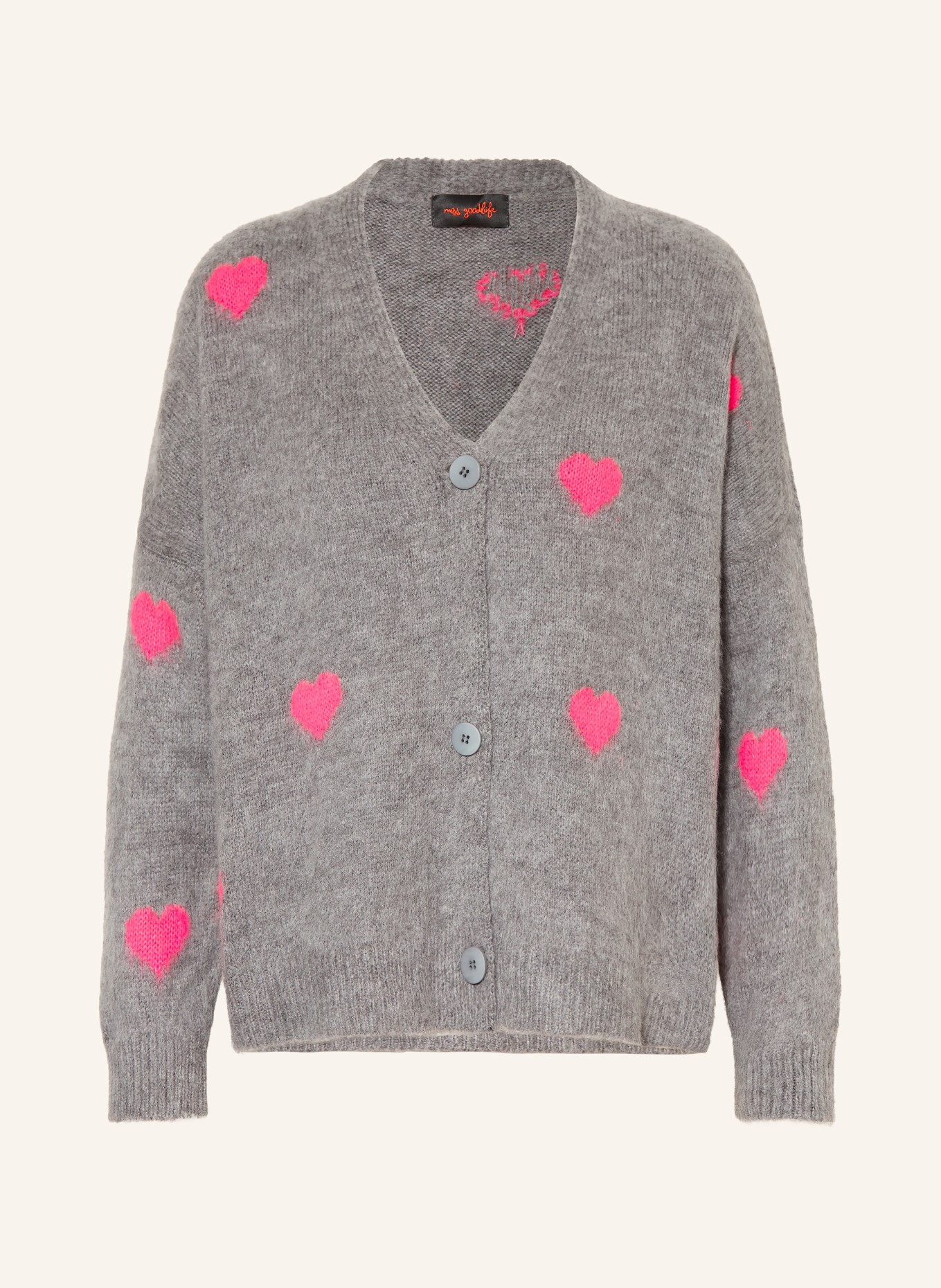 miss goodlife Strickjacke mit Alpaka: GRAU / PINK