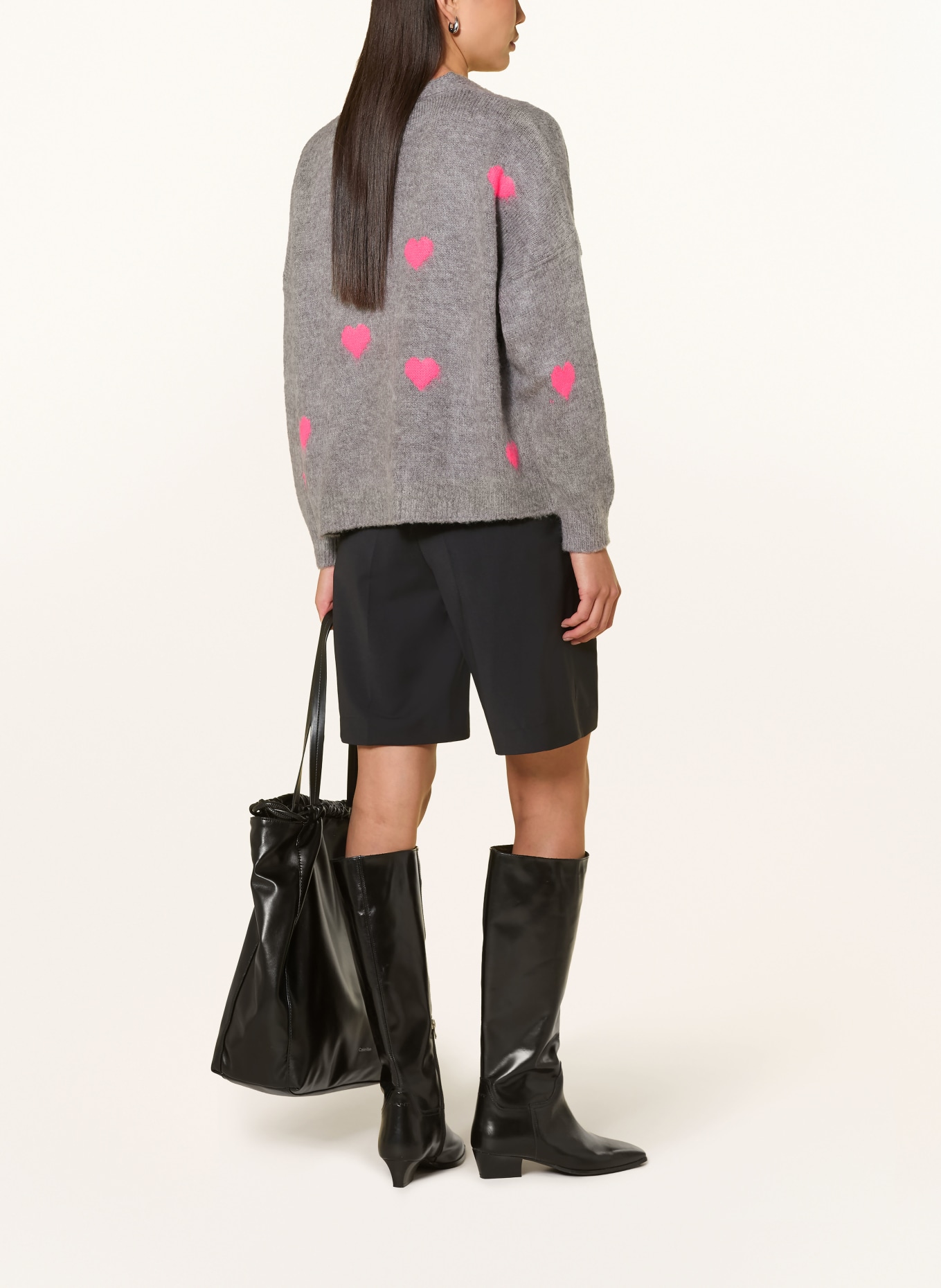 miss goodlife Strickjacke mit Alpaka: GRAU / PINK