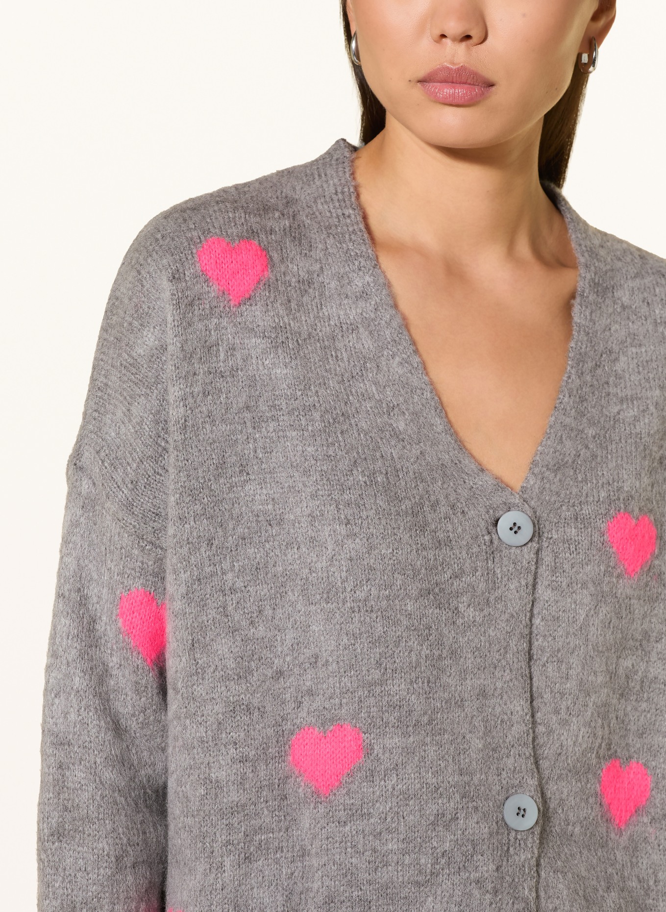 miss goodlife Strickjacke mit Alpaka: GRAU / PINK